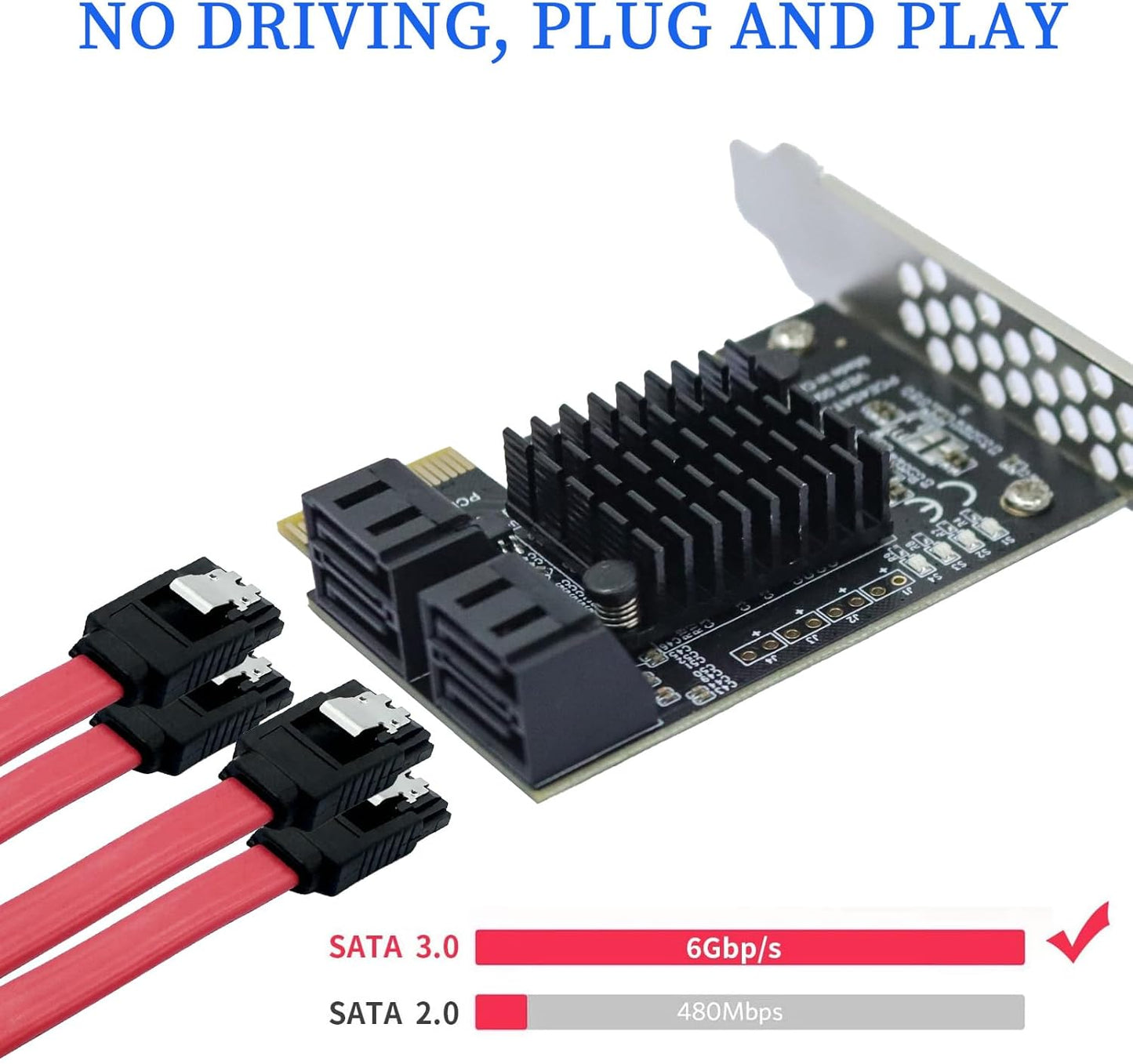 4-Port PCIe SATA III 6Gbps Expansion Card, PCIe x1 to 4 Port SATA 3.0 Controller Card - ASM1064 Chip, with Low Profile Bracket for Windows Linux Mac