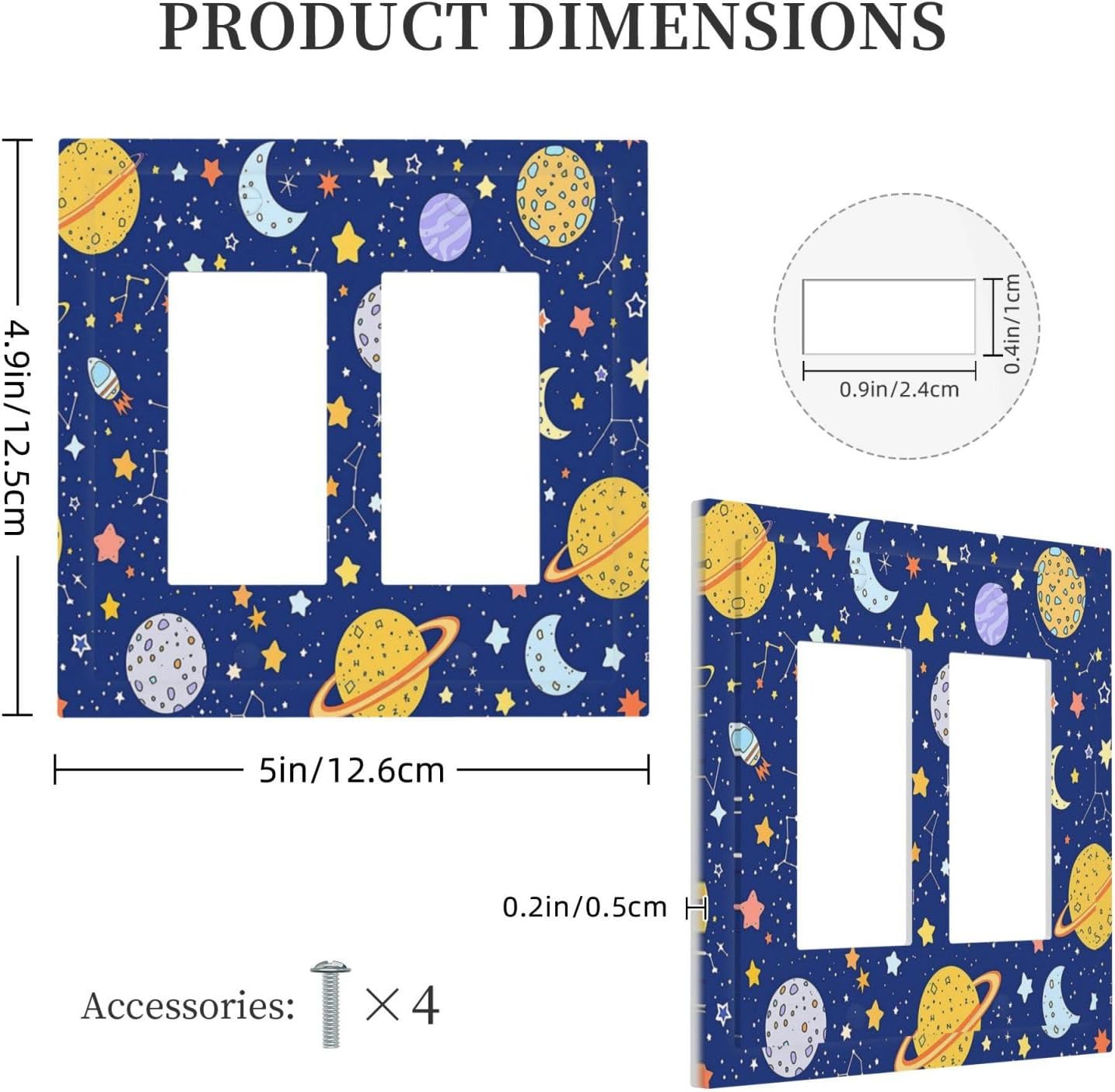 Stars Starry Night Sun Moon Planet Constellations Decorative Outlet Covers 2 Gang Double GFCI Rocker Light Switch Cover Plate Electrical Wall Panels for Bedroom Bathroom Decor