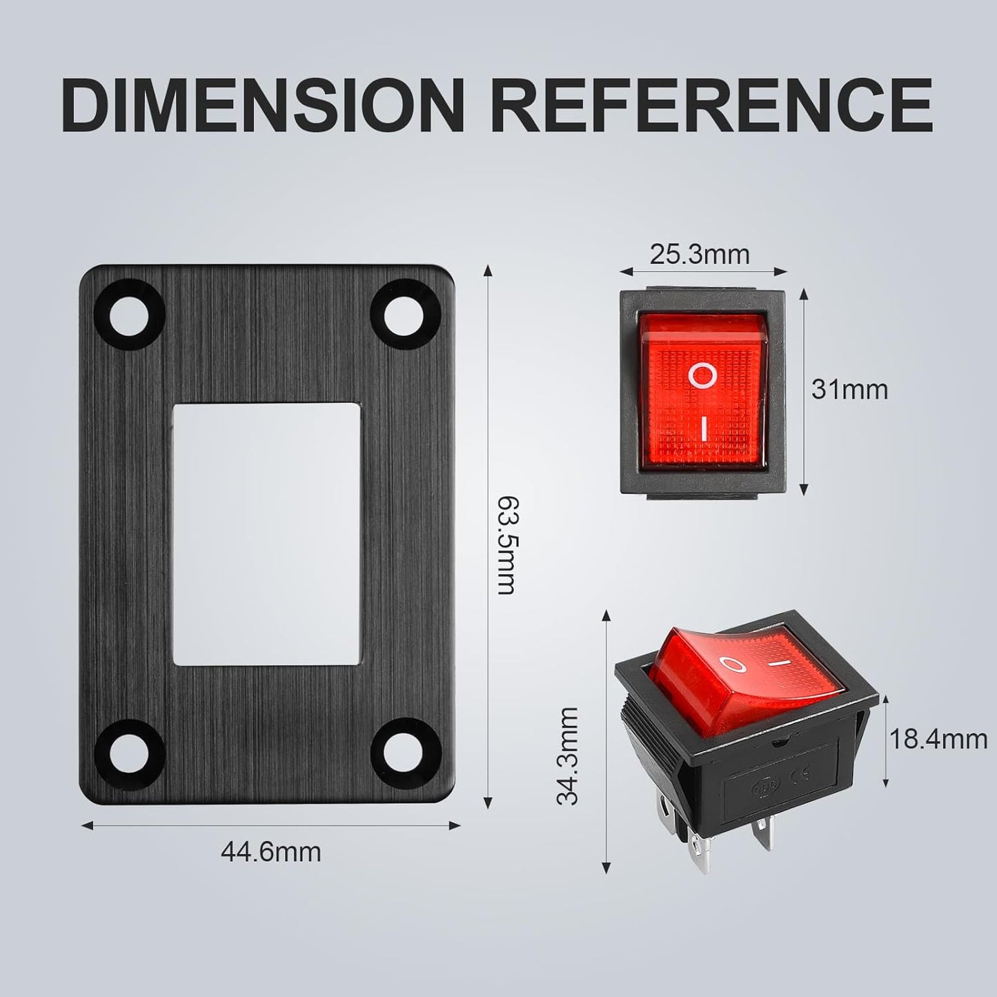 1Pcs Red LED KCD4 Boat Rocker Switch 2-Position 4-Pin DPST Panel Switch 16A 250VAC 20A 125VAC, with 6pcs FDFD2-250 Blue Terminals, CE