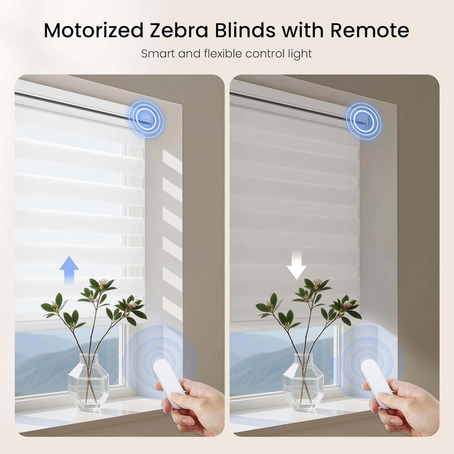 Grandekor Motorized Zebra Blinds with Remote Control,Smart Zebra Blinds for Windows,Electric Zebra Shades, White,30" W x 72" H