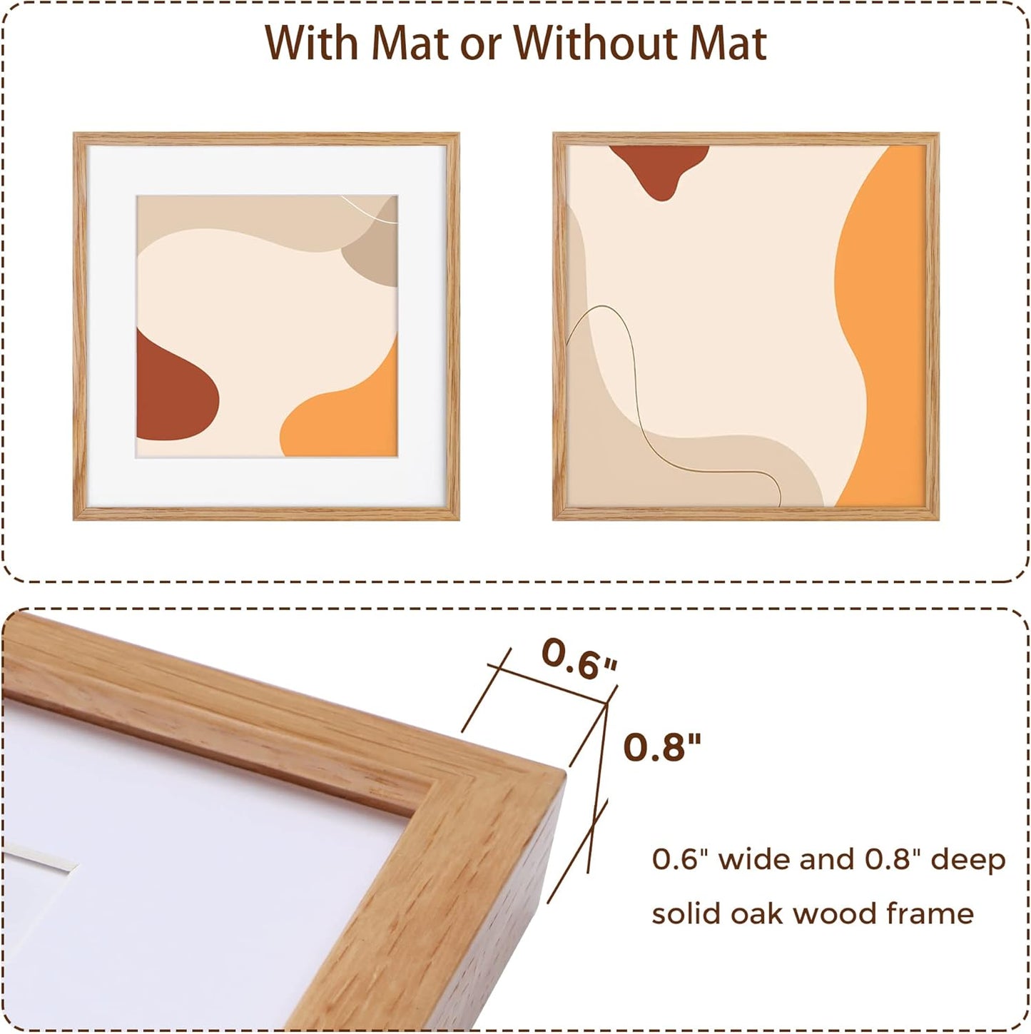 Solid Oak Wood 16x16 Picture Frames, 16"x16" Picture Frame Matted to 12"x12", Square Frames 16 x 16 with Tempered Glass, 16 by 16 Photo Frame for Wall (Beige Oak Color, 3 Pack)