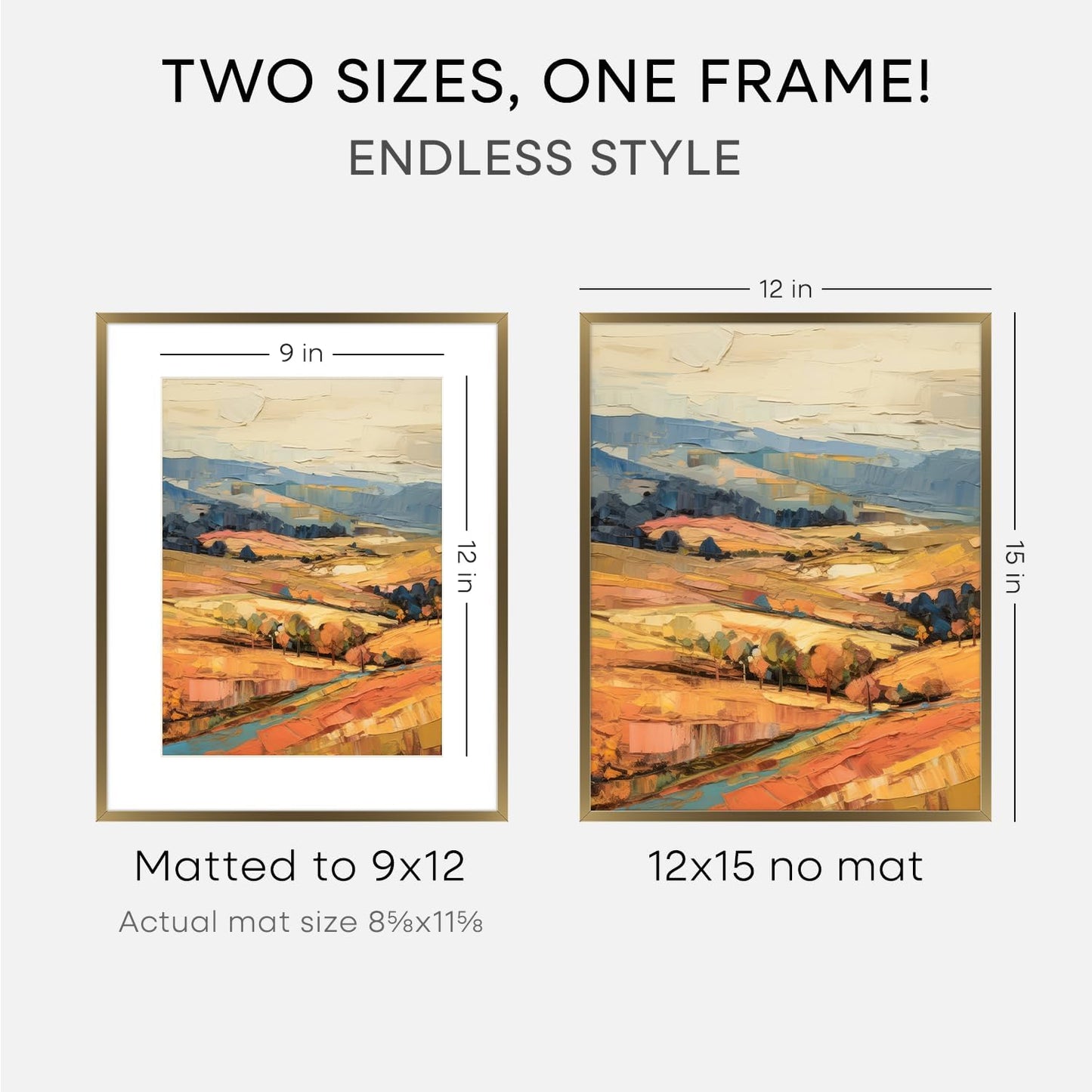 Homeforia 12x15 Picture Frame Bronze, High End Metal 12x15 Brass Poster Frames with Mat 9x12 Photo, 12 x 15 Bronze Frame Matted to 9 by 12 Print, 15by12 Thin Frames, Tempered Glass, Wall Kit, Set of 1