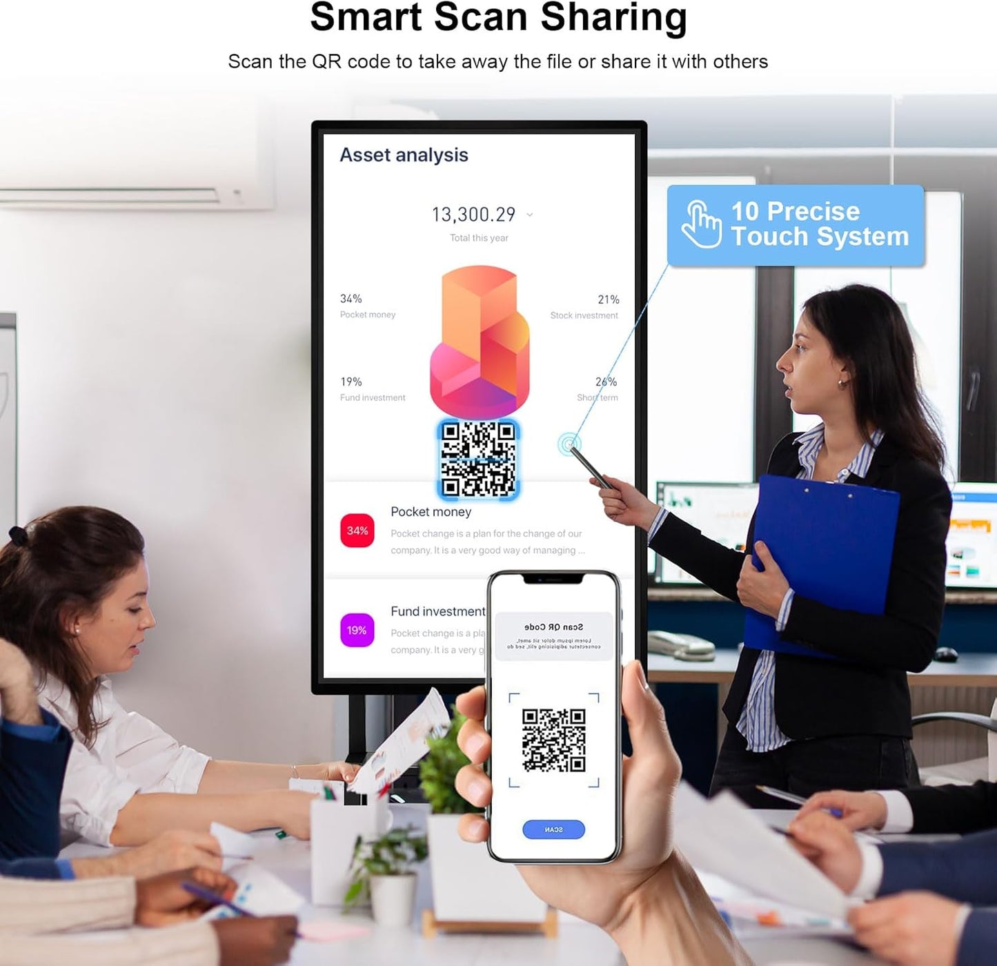 49" Smart Board, Digital Whiteboard Electronic Interactive for Classroom Office Home, Screen Mirroring from Android & iOS for Presention Annotation Live Streaming (49 inch)