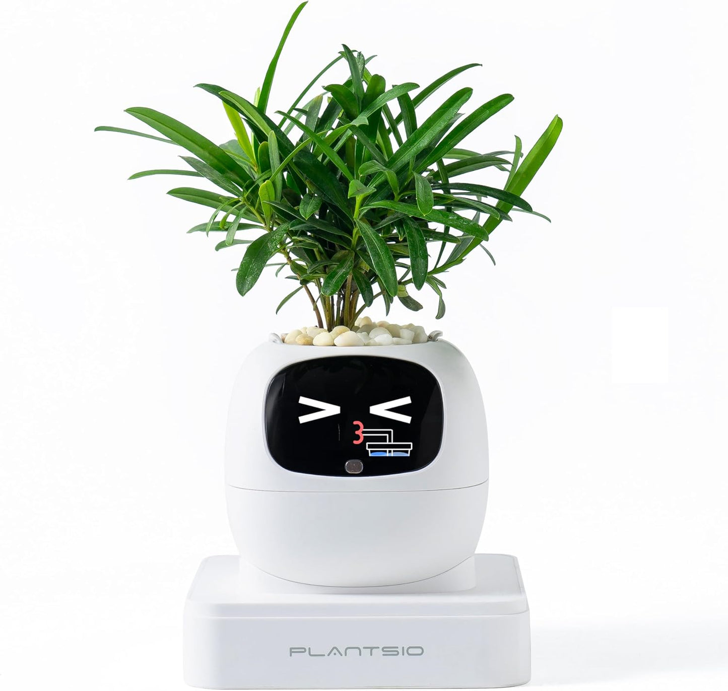 Ivy AI Smart Plant Pot with Emoji Intelligent Planter Robot for Houseplants Tamagotchi Flower Pot Stylish Plantagotchi Home Decor(Ivory)