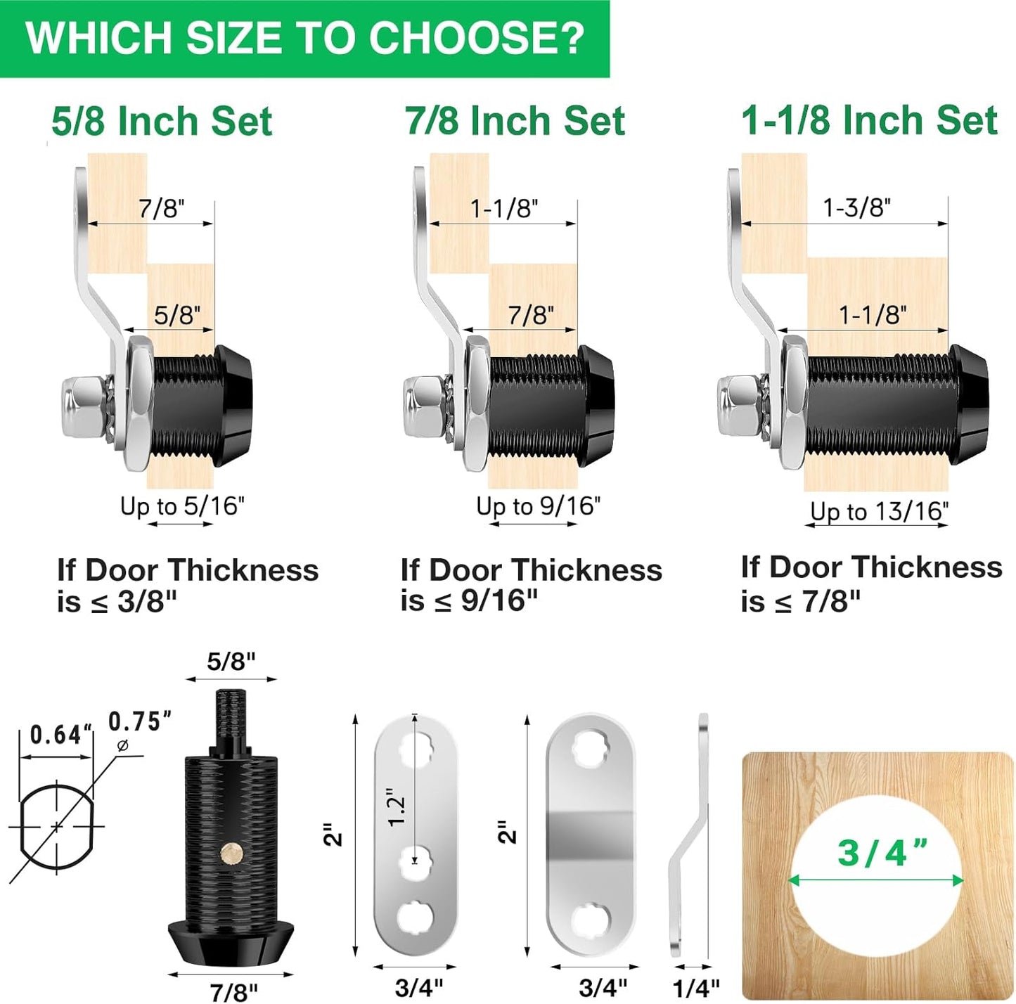 10 Pack Cabinet Lock with Keys, 1-1/8" RV Storage Lock Keyed Alike, RV Locks for Storage Door, Camper Cabinet Door Toolbox Lock Mailbox RV Cam Locks with Manual (Black -10 Pack, 1-1/8 Inch)