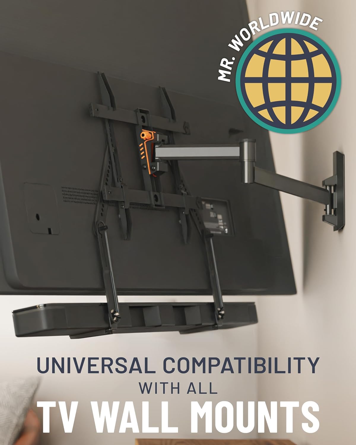 ECHOGEAR Sound Bar Mounting Bracket for Under TV - Adjustable Height & Depth for Max Compatibility Between TV & Soundbar - Dolby Atmos Compatible & Works with LG, Vizio, Bose & More