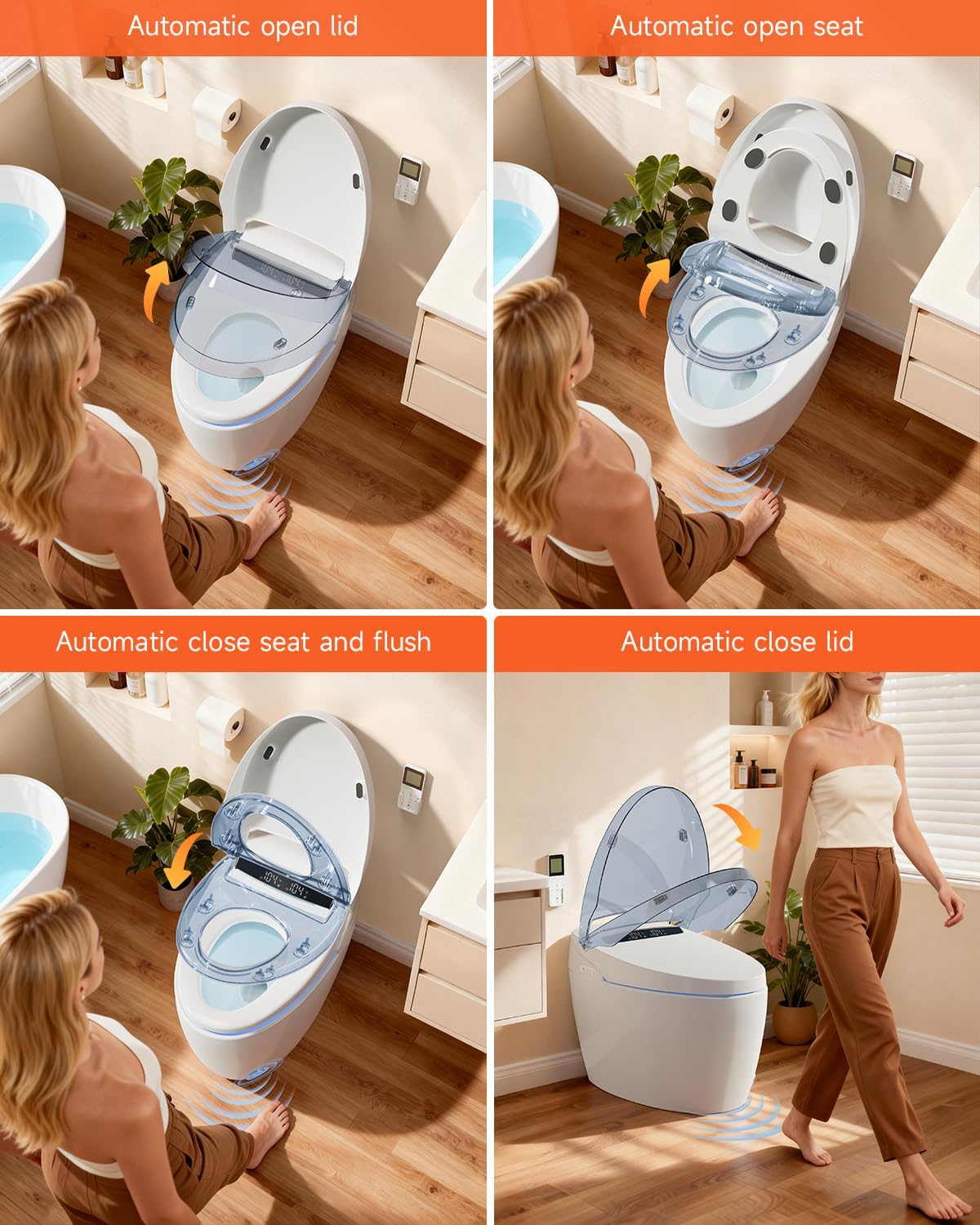 WANSID Smart Toilet with Bidet Built in, Bidet Toilet with Auto Open/Close Lid, Foot Sensor Operation, 1.28GPF, Heated Seat & Instant Warm Water Dryer, Tankless One Piece Electric Toilet