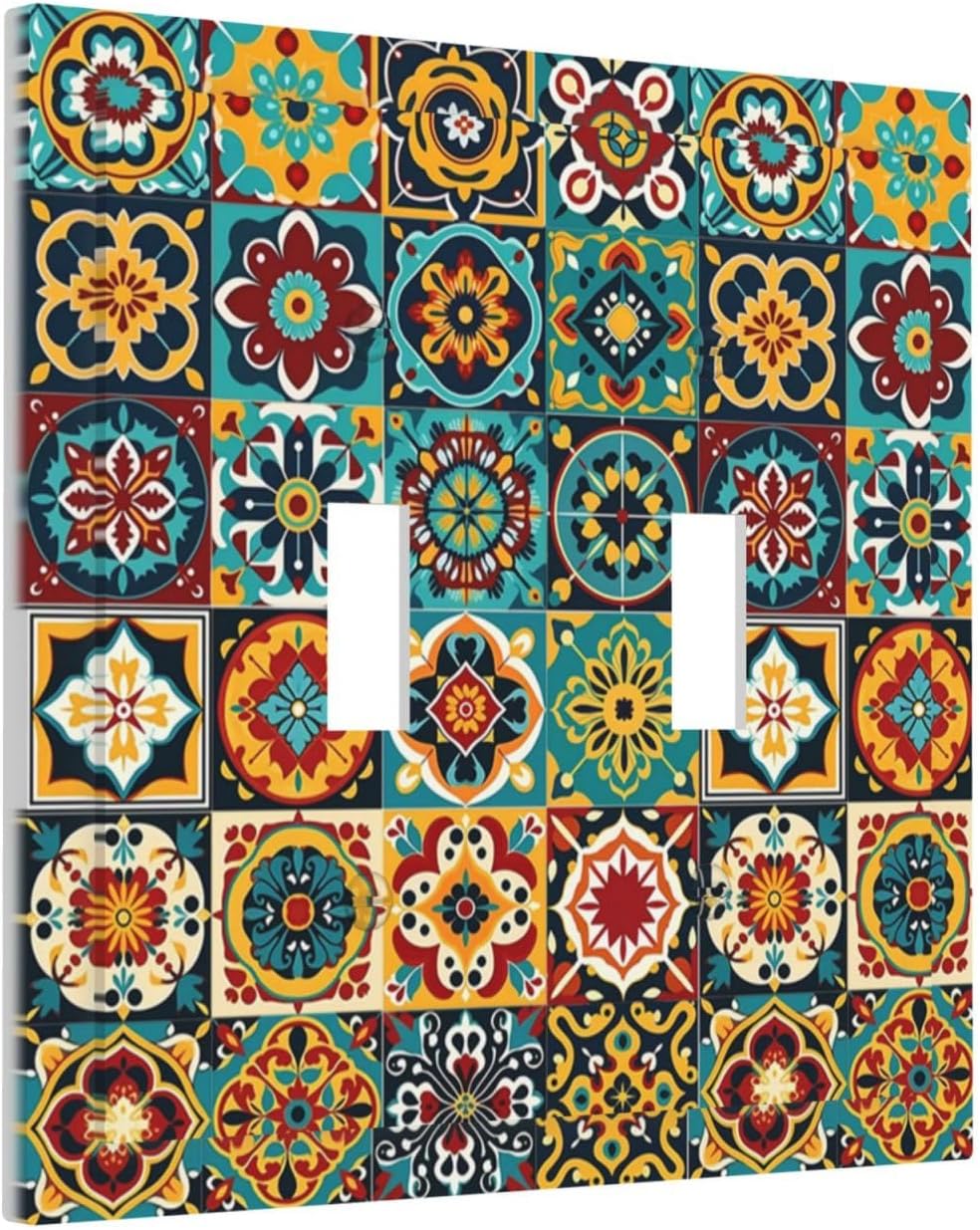 Decorative Switch Plates Mexican Talavera Colorful Mosaic Tiles 2 Gang Double Toggle Outlet Light Switch Cover Wall Plate Electrical Faceplate For Bathroom Kitchen Decor