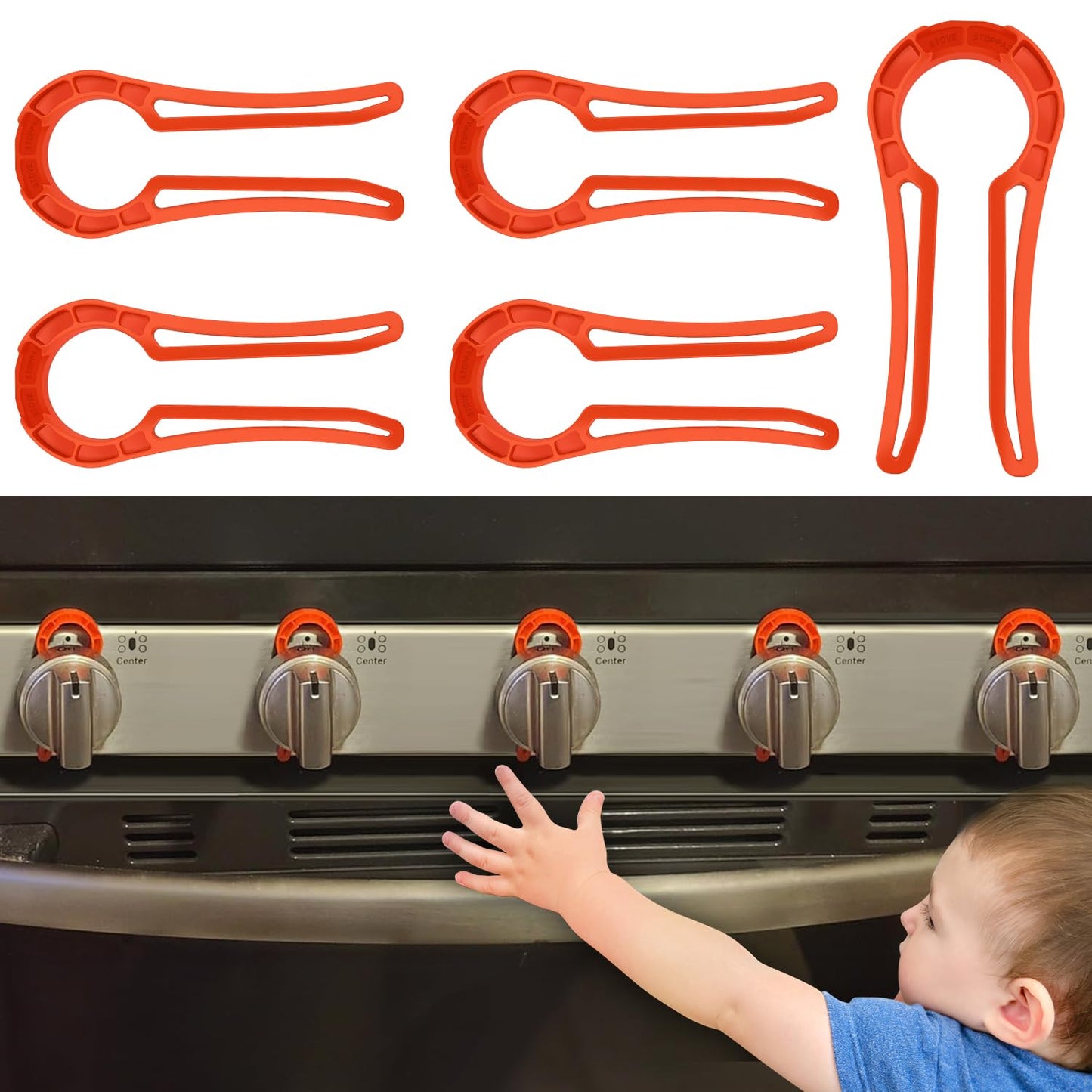 Stove Knob Lock for Child Safety and Proofing (5 Pack), Oven Knob Safety Covers for Kids and Pets(RED)