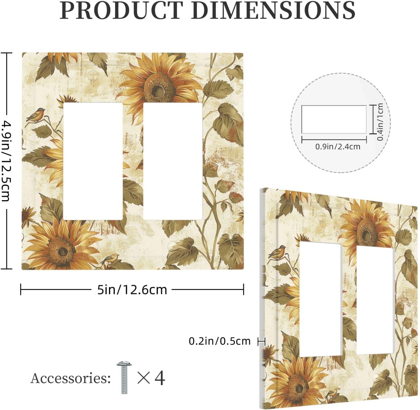 Decorative Outlet Covers Rustic Sunflower Floral Pattern 2 Gang Double GFCI Rocker Electrical Wall Panels Light Switch Cover Plate for Bedroom Cabin Decor
