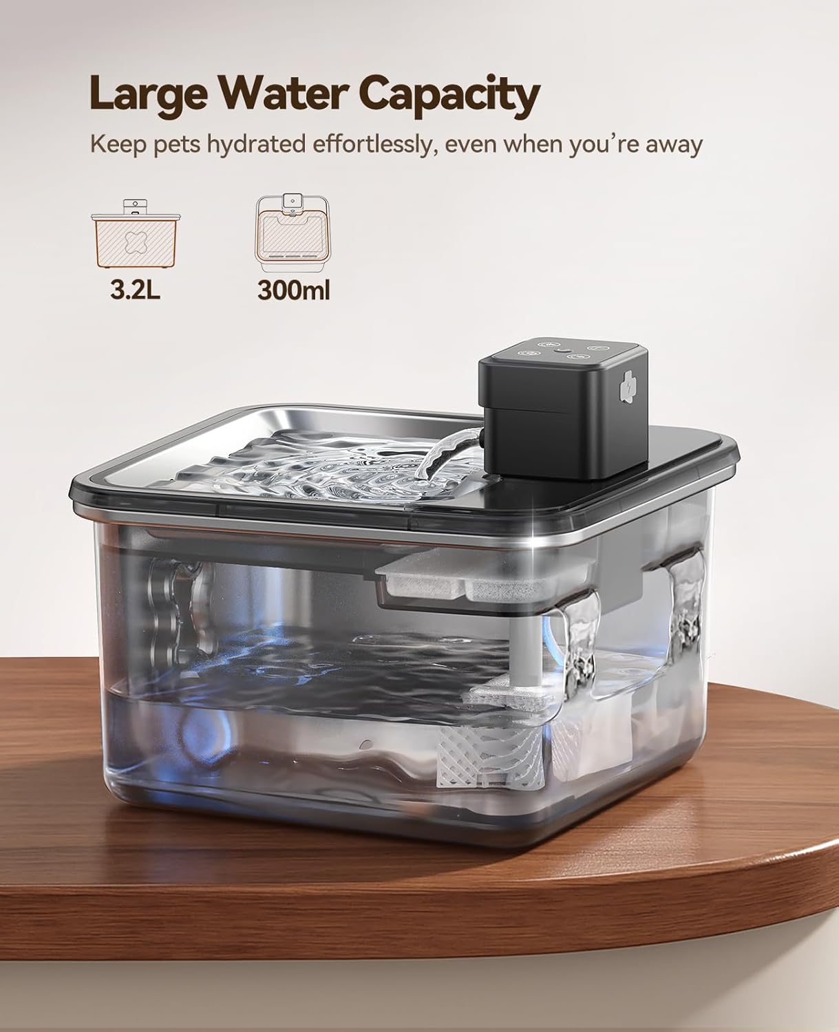 Cat Water Fountain Cordless: [Visual Filter] & [Heavy-Duty Stainless Steel] FEELNEEDY- Premium, Durable Design. 3.2L/108oz, 4000mAh Battery Operated Pet Fountain with Sensor, for Cats and Dogs