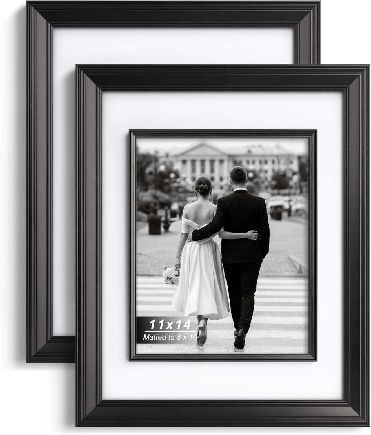 Yaetm 11x14 Black Picture Frame with Decorative Inner Frame & Tempered Glass, Display 8x10 Photos with Mat on Wall - Portrait or Landscape - Ideal for Office & Home Décor (Black, 2 Pack)