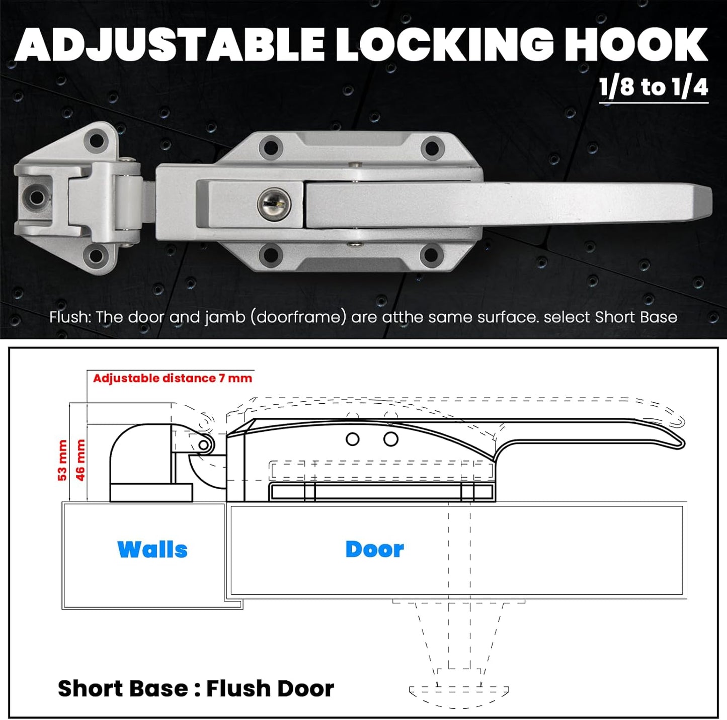 Walk in Cooler Door Closer Complete Latch Kit, Walk in Cooler Door Handle Radial Latch, Offset -1/5 In-3/5 in(Offset) and 5.9" Solid Metal Interior Release Handle (Foggy White)