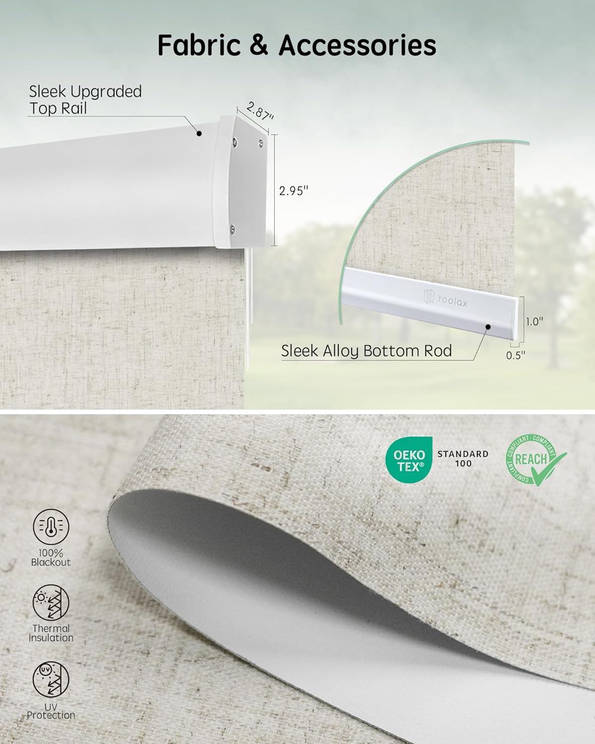Yoolax Motorized Blinds with Remote, Blackout Smart Blinds Automatic Blinds for Windows, Electric Window Shades Compatible with Alexa Roller Window Shades with Valance (Linen Beige, 35" W x 72" H)
