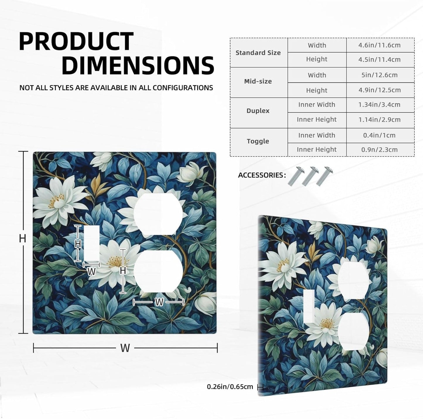 Decorative Outlet Covers Rustic White Floral Flowers Green Blue Leaves 2 Gang Wall Plate Single Toggle Duplex Light Switch Cover Switch Plate Covers Faceplate for Bedroom Home Decor
