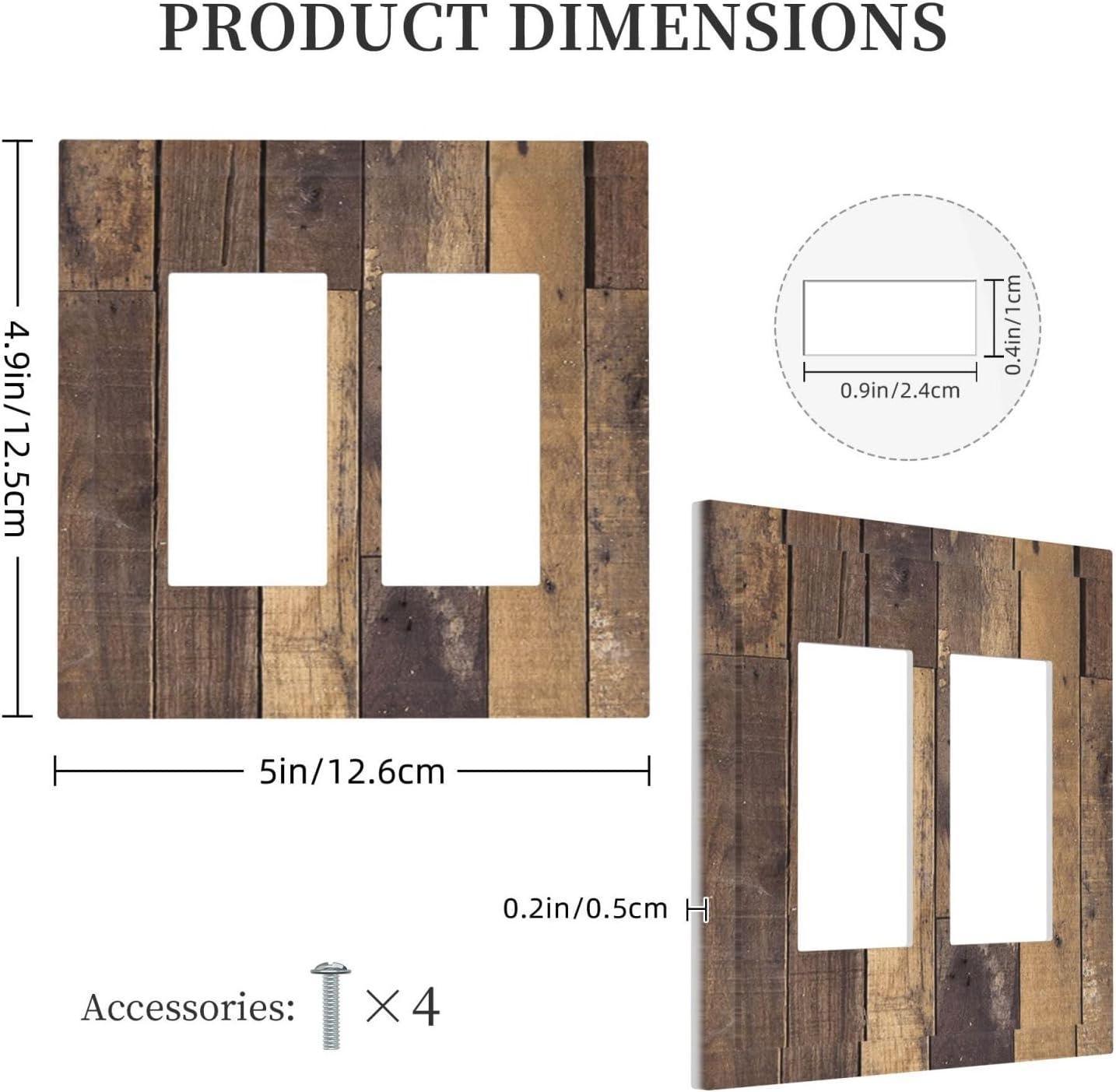 Cool Brown Wood Style Vintage Rustic Print Decorative Outlet Covers 2 Gang Double GFCI Rocker Electrical Wall Panels Light Switch Cover Plate for Farmhouse Home Decor
