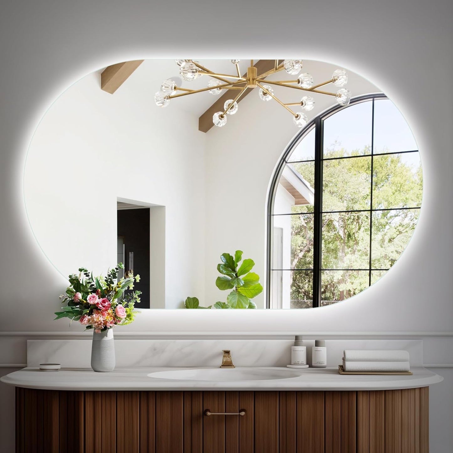 Niccy Oval LED Bathroom Vanity Mirror, 48x30inch Frameless Backlit Mirror with Light, Smart Anti-Fog Waterproof Mirror with Memory Function Dimmable Lighted Mirror
