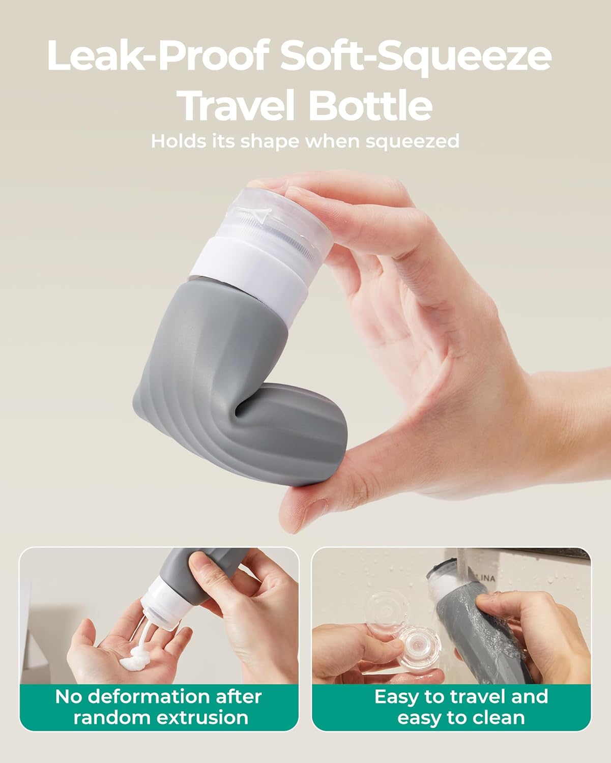 BAGSMART 18 Pack TSA Approved Travel Bottles for Toiletries, Leak Proof Silicone Travel Size Containers Bottles for Shampoo, Grey