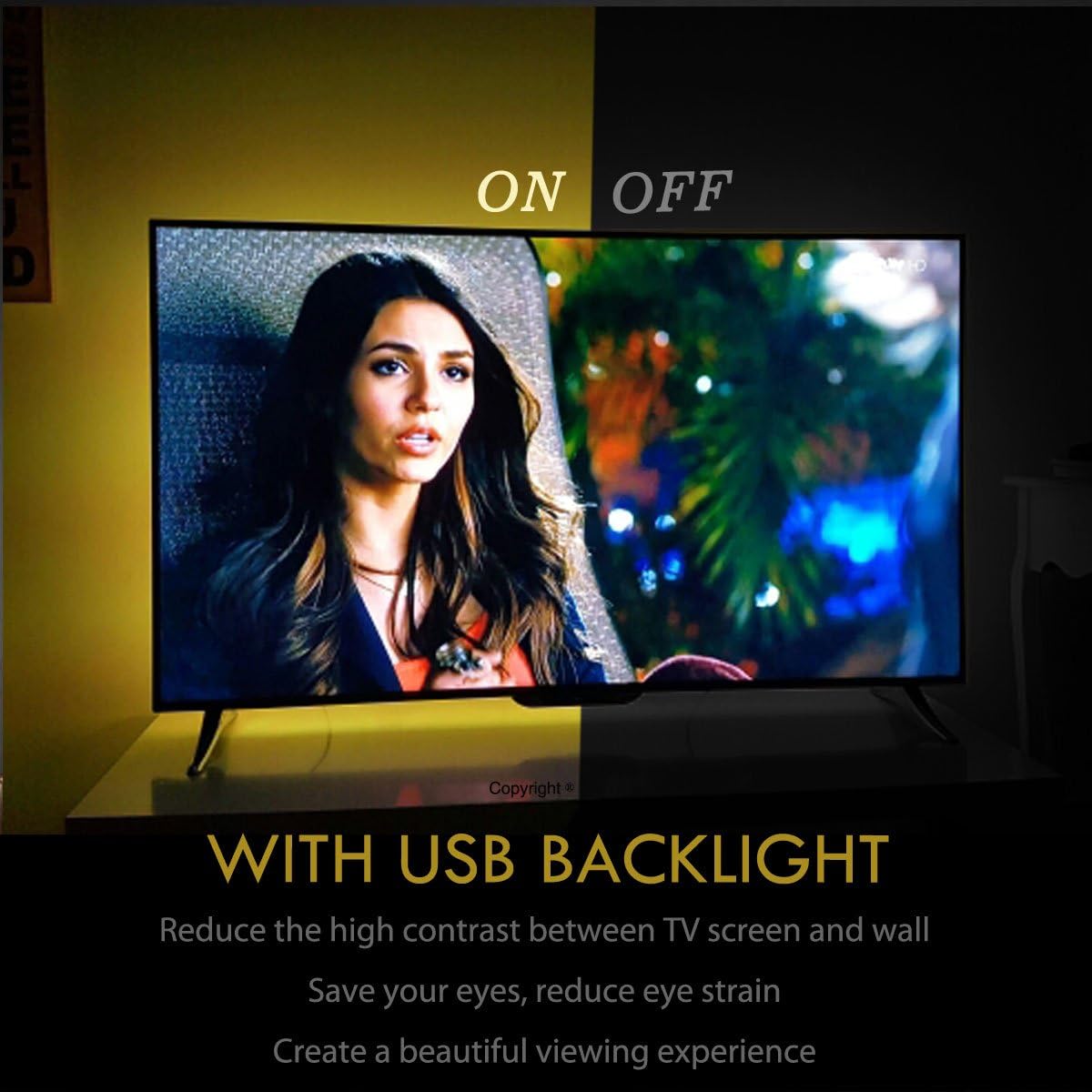 TV LED Backlights USB LED Strip Lighting for 60 65 inches Behind TV Monitor Sony LG Samsung HDTV Game Room Home Movie Theater Decor Lights, Color Changing RF Remote Cover 4 Sides