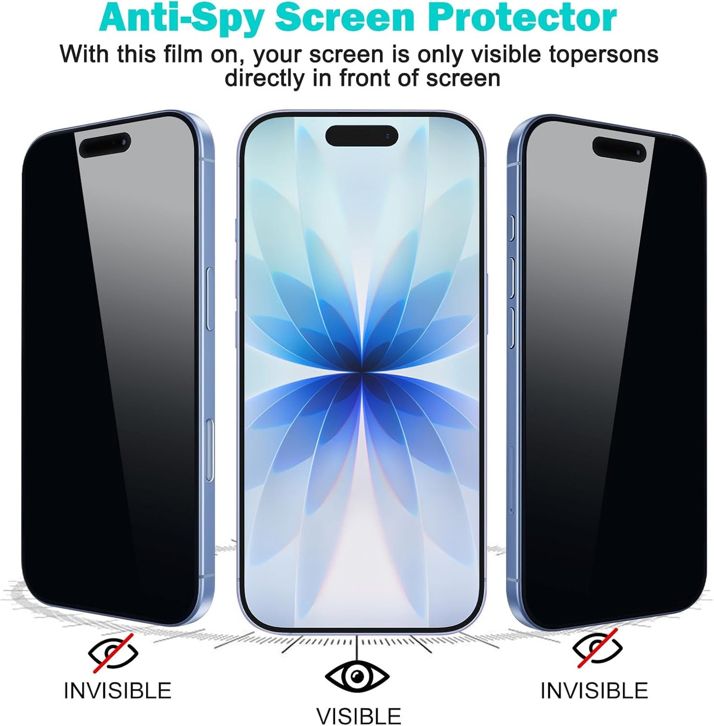 PEHAEL 3+3Pack for iPhone 17 Privacy Screen Protector with Camera Lens Protector Full Coverage Anti-Spy Tempered Glass Film 9H Hardness Easy Installation Bubble Free [6.3 inch]