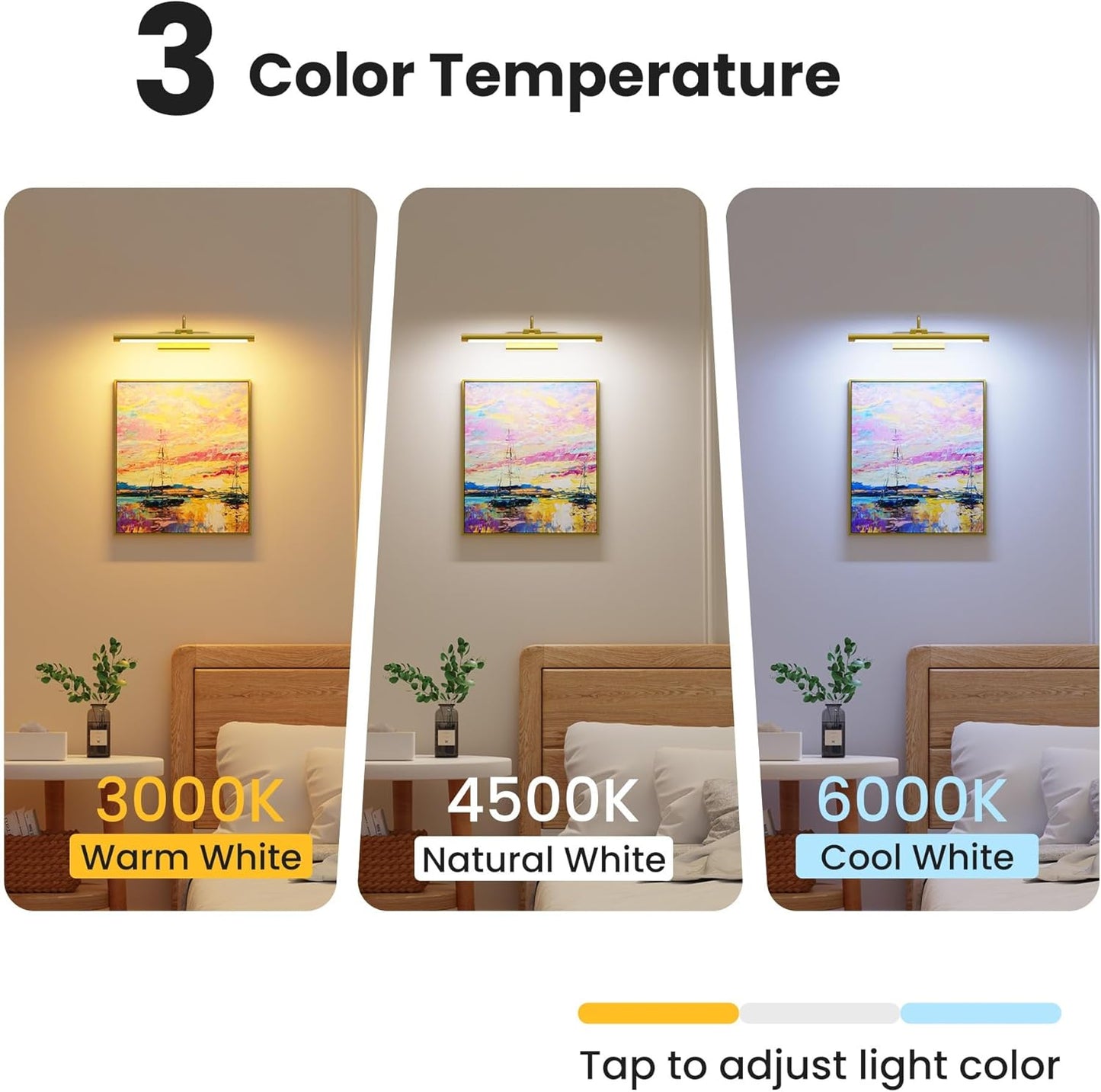 2 Pack 16" Brass Picture Art Lights - 6000mAh Rechargeable Battery Powered Wireless Lighting for Home Gallery, Office, Living & Bedroom