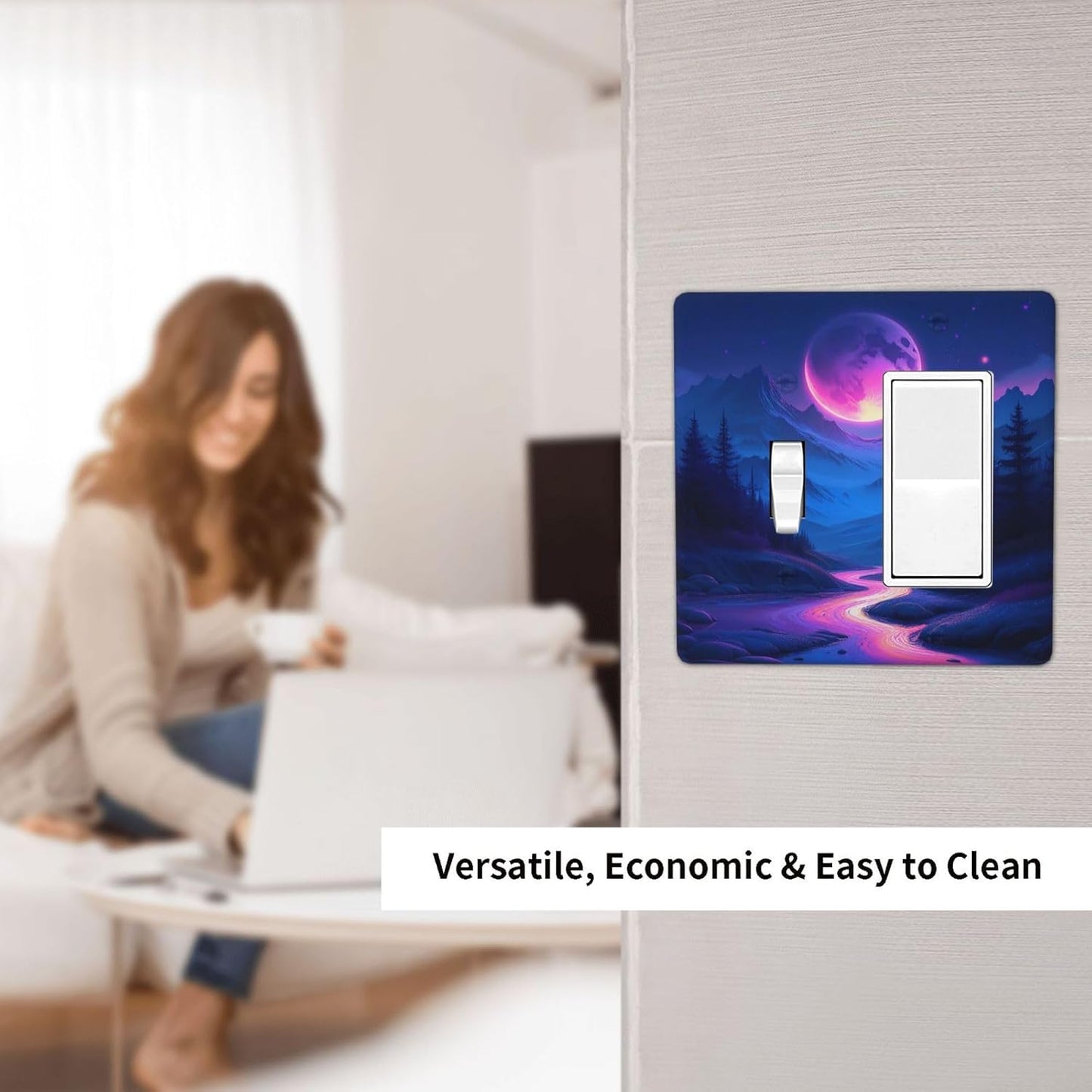 Purple Cyberpunk River Full Moon Mountain Forest Outlet Covers 1 Toggle 1 Rocker Combination Light Switch Cover Plate Decorative Wall Plate Electrical Switch Plates for Bedroom Bathroom