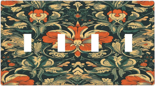 Light Switch Covers William Morris Abstract Floral Plant Pattern Orangeyellowgreen Quad Toggle Electrical Faceplate 4 Gang Wall Plate Decorative Switch Plates for Bedroom living Room Decor