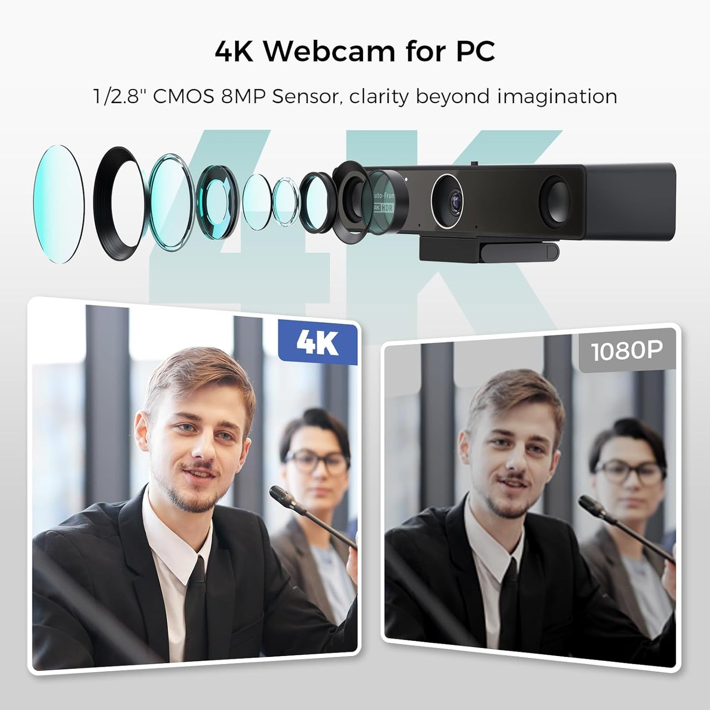 NEARITY V30S 4K Video Conference Camera with Microphone, 120° FOV/3X Digital Zoom, All in One Conference Room Webcam, Dual Mics, Video Conferencing System for Business Meetings/Smartboard