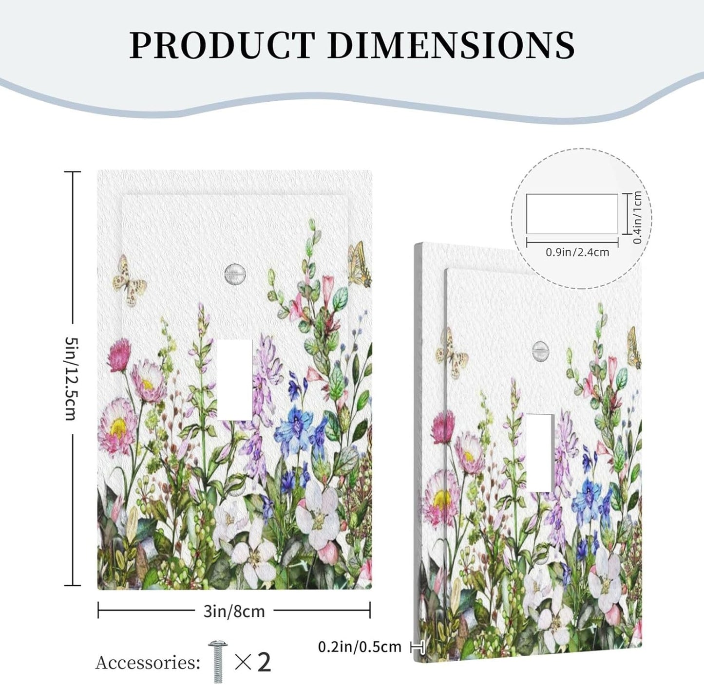 Boho Colorful Wildflowers Butterfly Green Plant Leaf 1 Gang Light Switch Covers Single Toggle Wall Plate Decorative Switchcover Electrical Switchplate for Country Bathroom Bedroom Decor