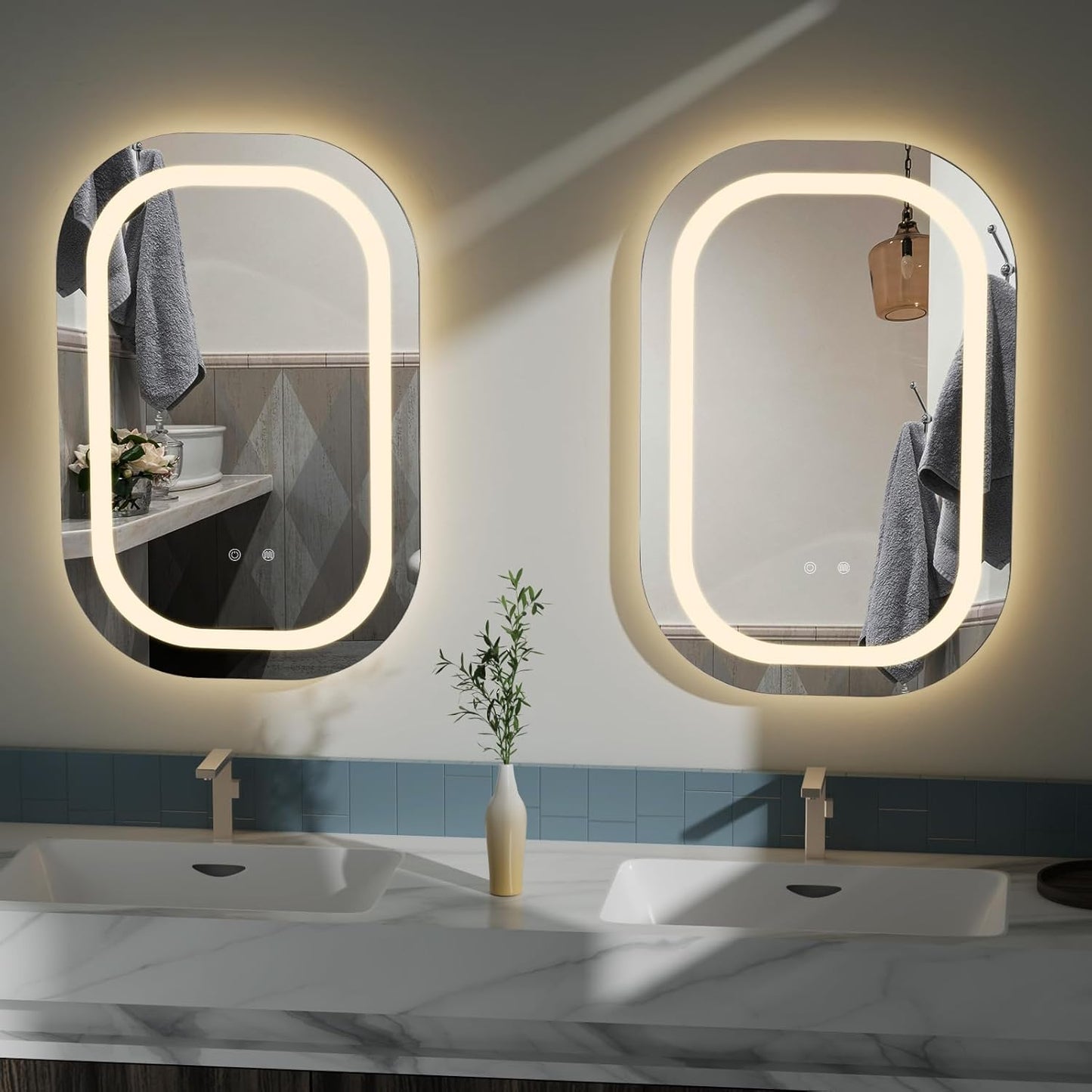 40" x 24" LED Bathroom Mirror with Lights, Lighted Bathroom Mirrors 3 Colors Temperature Dimmable Wall Mirror, Backlit + Front Lit, Anti-Fog Lighted Vanity Mirror, Memory Waterproof