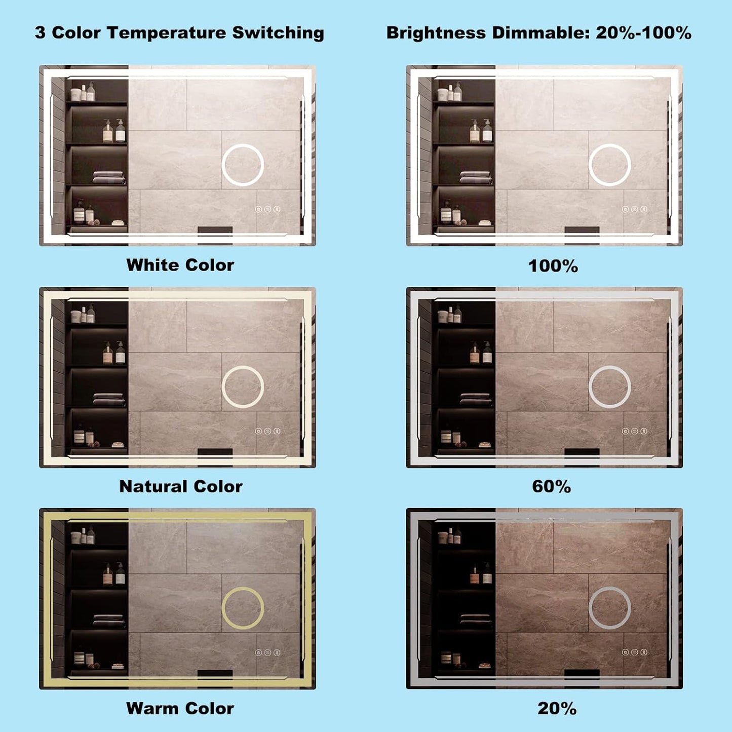 30''X48'' LED Bathroom Mirror with Lights, Built-in Bluetooth Speaker and 3X Magnifier, Anti-Fog Dimmable Backlit + Front Lit, Lighted Vanity Makeup Wall Mirrors, Shatter-Proof IP65 Waterproof
