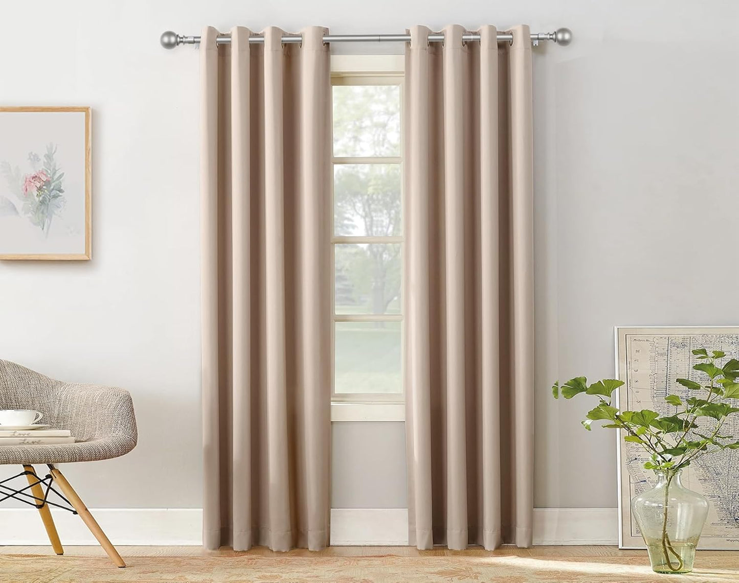 KAMANINA 2 Pack Curtain Rods 32 to 58 Inch (2.6-4.8ft), 7/8 Inch Single Heavy Duty Curtain Rods for Windows Adjustable Decorative Drapery Rod with Round Finials, Antique Silver