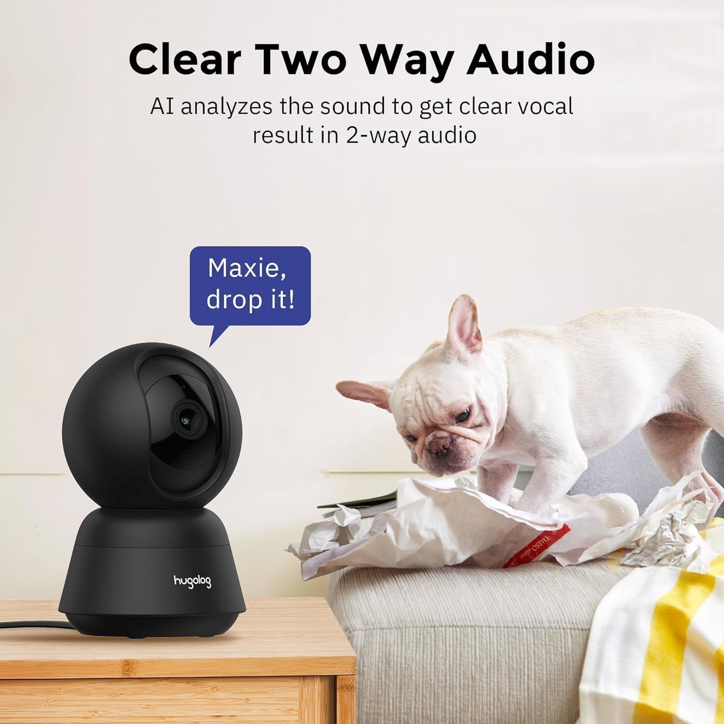 Hugolog 3K 5MP Indoor Pan/Tilt Security Camera with Auto-Focus,Ideal for Baby Monitor/Pet Camera/Home Security,Starlight Color Night Vision,Human/Pet AI,Two-Way Audio,US Cloud,Compatible with Alexa