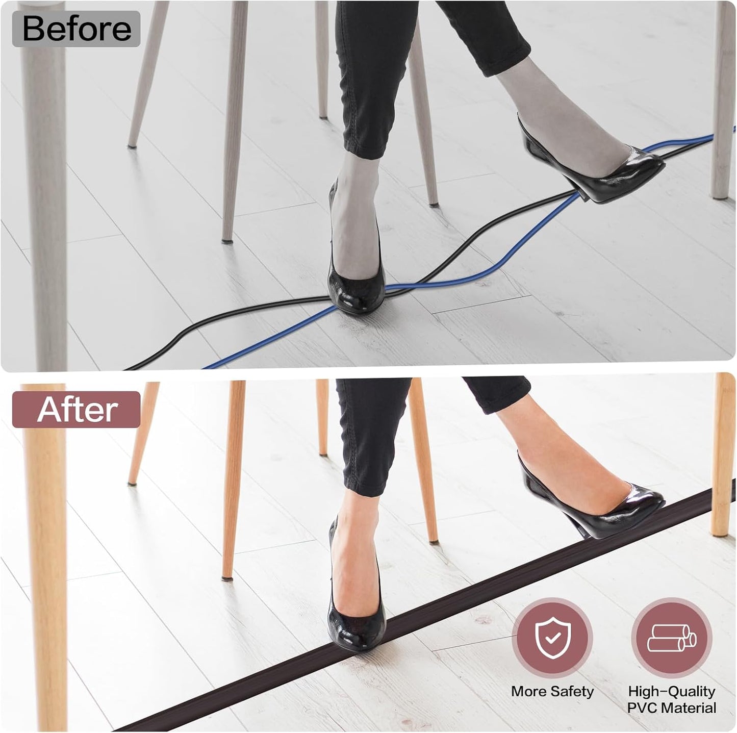 Floor Cord Cover Self Adhesive Cord Hider Floor Extension Cord Covers for Floor Power Cord Protector Cable Management Prevent Cable Trips Cable Cavity 0.47" W x 0.27" H (Dark Walnut, 10Ft)