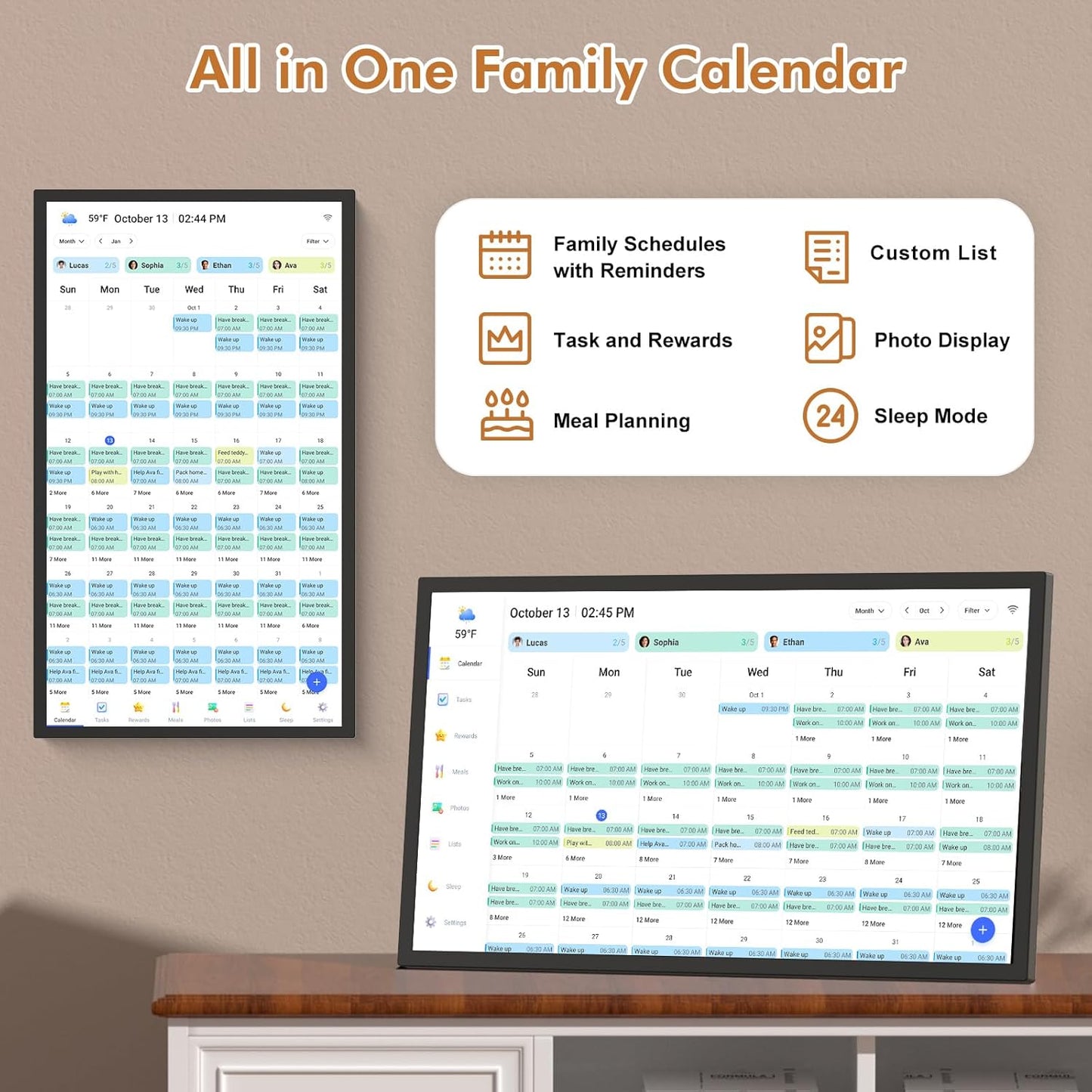 32" Smart Digital Calendar for-Family-Business-Planner - Electronic Calendar for Business Chore Chart, Touchscreen Display for Family Schedules, Auto-Sync Google iCloud Outlook Calendars for Kid Adult