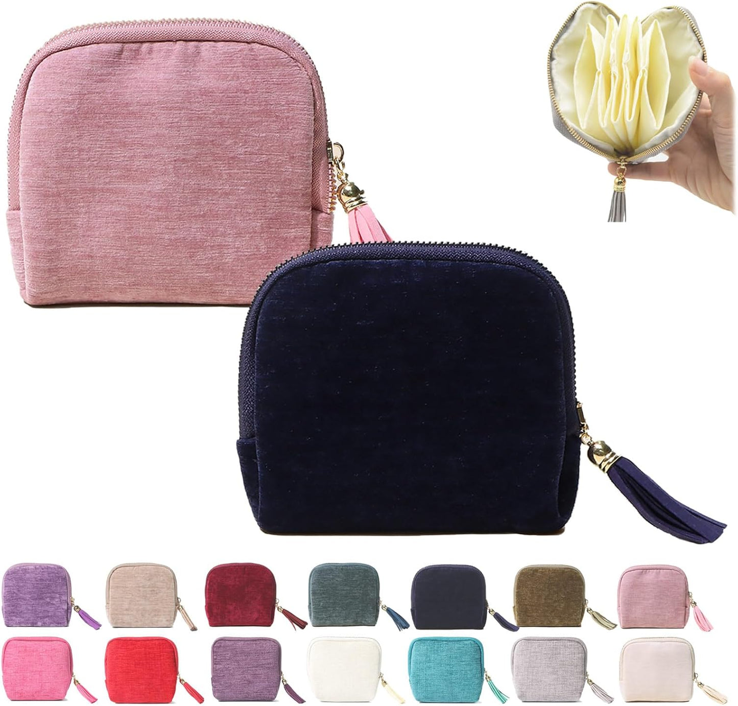 Stuffdatas Travel Jewelry Case, Stuffdatas Bags, Small Jewelry Travel Pouch Mini, Travel Jewelry Organizer Pouch Velvet, with 5 Compartments (2PCS-A)