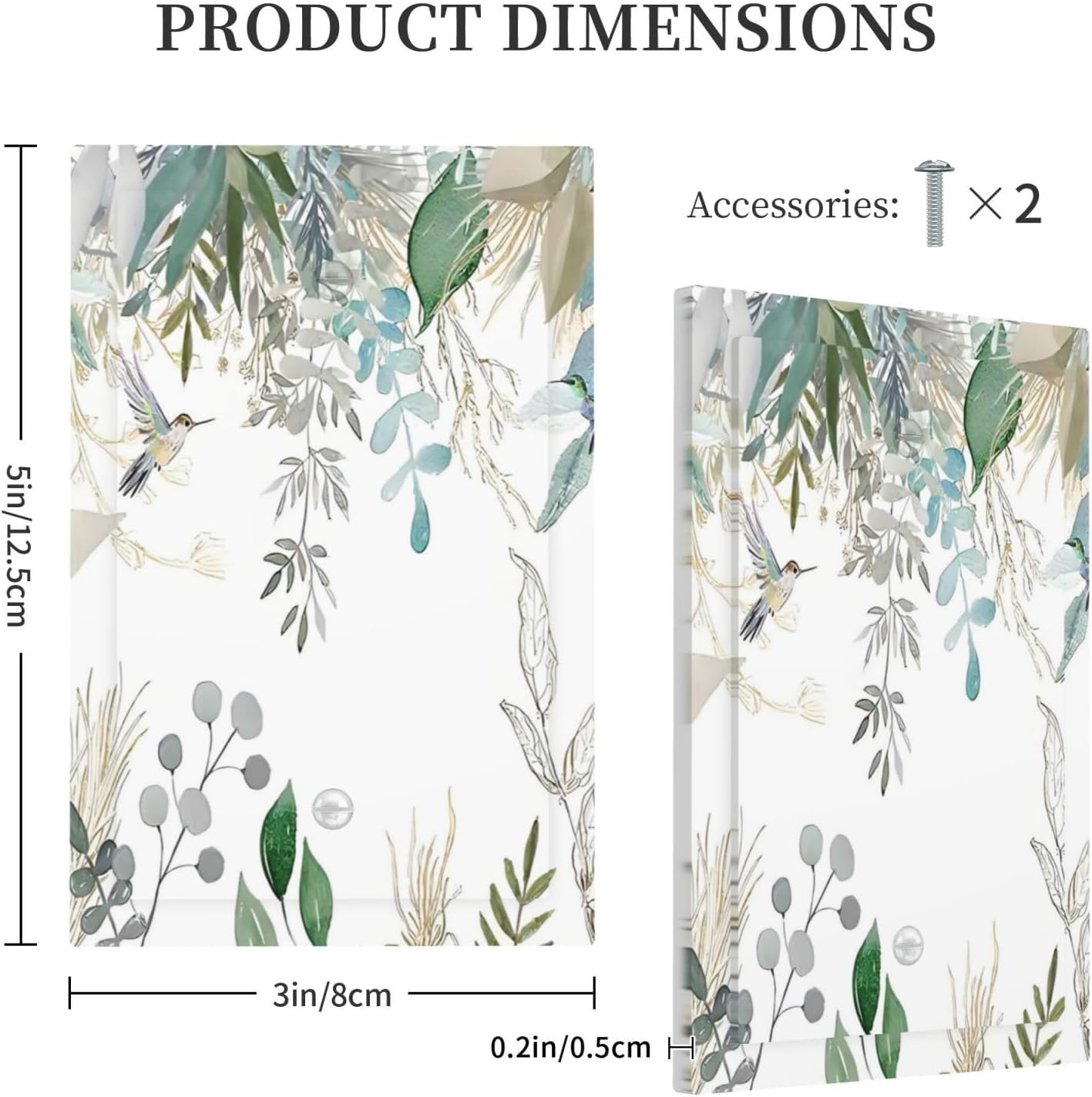 Green Tropical Palm Leaves Flower Plants Hummingbird Light Switch Cover Plate 1 Gang No Device Blank Electrical Wall Plates Faceplate Decorative Switch Plate for Bed Room Living Room Decor