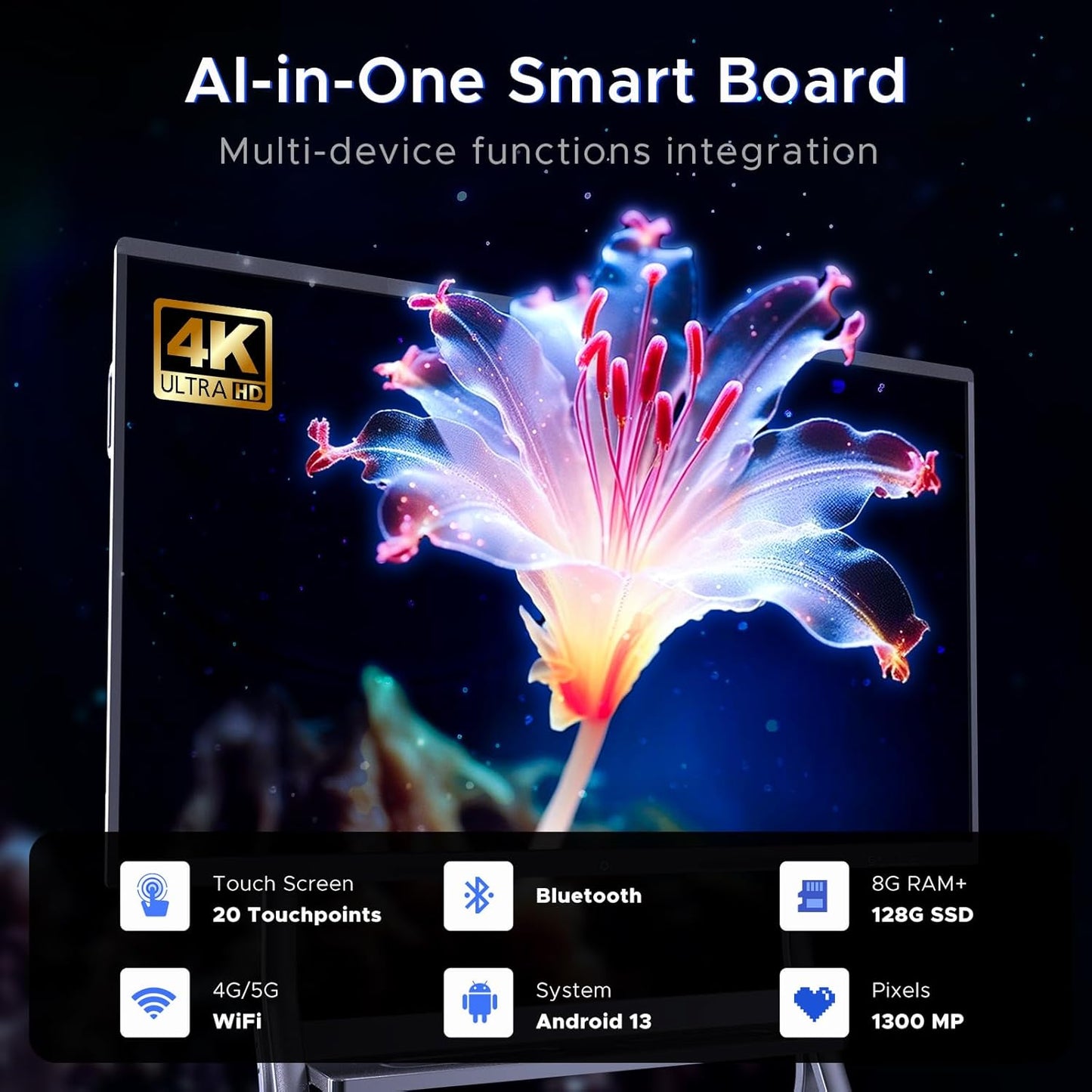 MWE 55'' Smart Board,Electronic Interactive White Board with 4K Touchscreen Display Built in UHD Camera Open App Ecosystem Digital Whiteboard for Business Office Classroom Home (Wall-Mounted,55'')