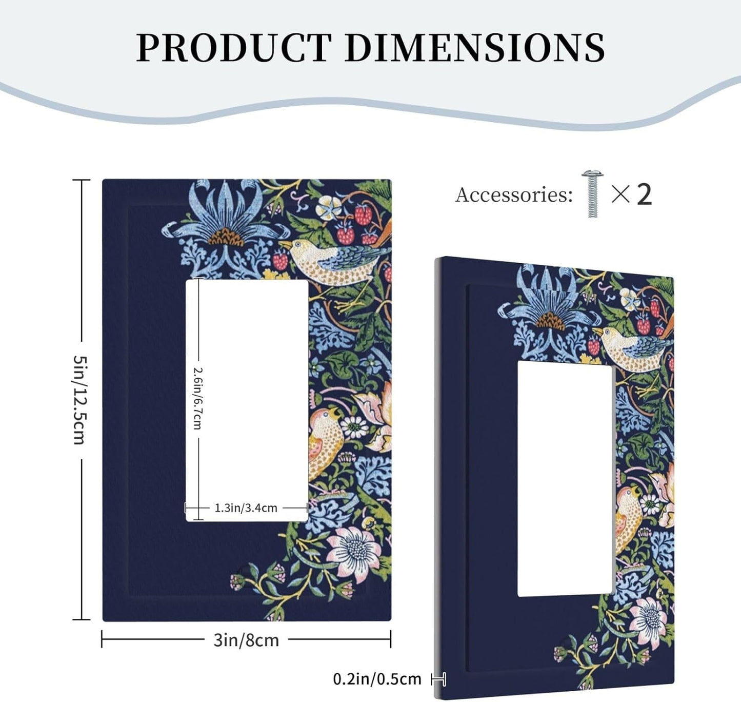 Decorative Outlet Covers Vintage Blue Morris Strawberry Thief Bird Flower 1 Gang Single Decora GFCI Device Light Switch Covers Plate 1 Rocker Wall Plate Jumbo Faceplate