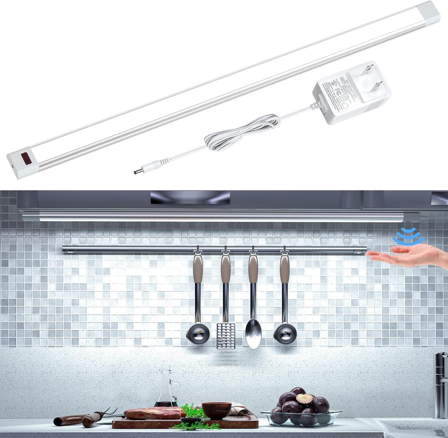 WOBANE Under Counter LED Lighting, Hand Wave Activated Lighting,Under Desk Light Bar,24 inch Dimmable Panel for Kitchen,Shelf,Cupboard,Closet,Workbench,Cabinet,6000K White