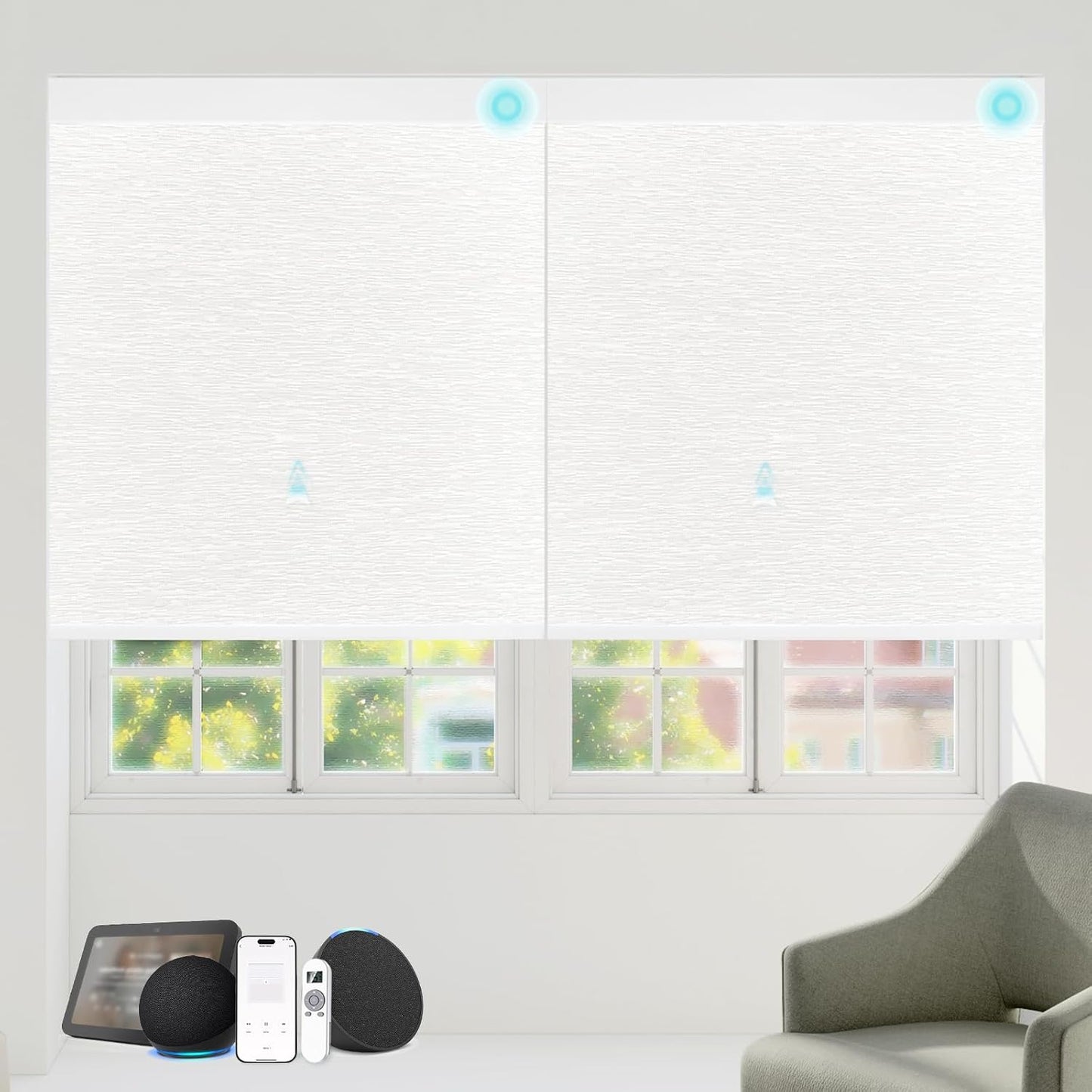 Motorized Blinds with Remote Custom Size Blackout Smart Roller Shades Compatible with Alexa Google, Electric Blinds for Windows