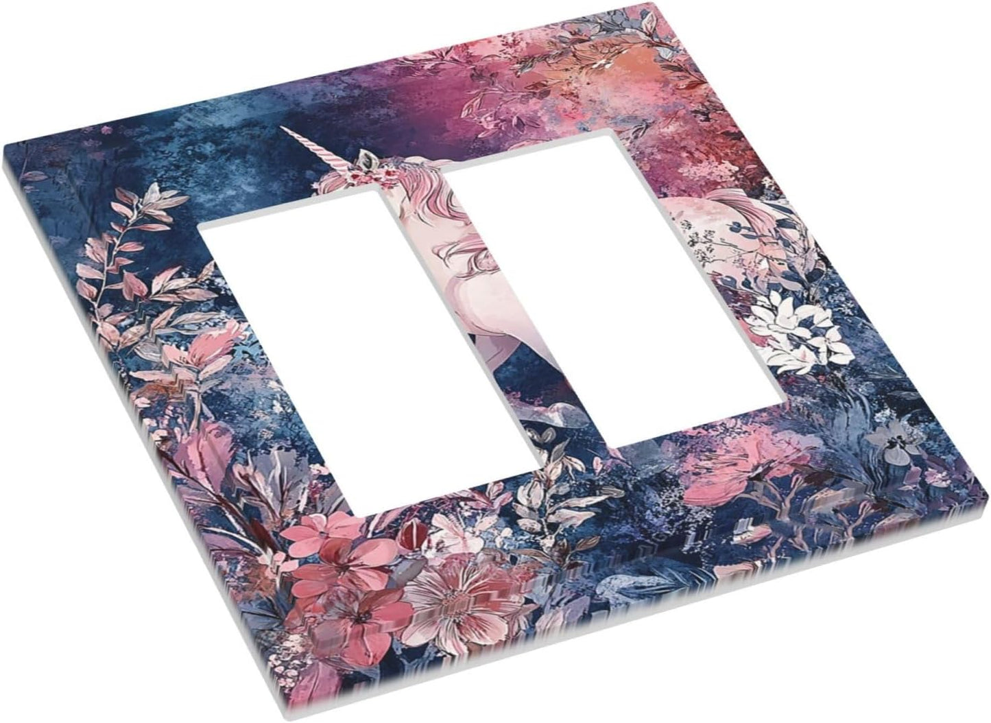 Decorative Outlet Covers Fantastic Pink Unicorn Wildflower Forest 2 Gang Double Rocker Light Switch Cover Plate Electrical Switch Plate Cover Decorate GFCI Wall Plate for Bedroom Kids room Decor