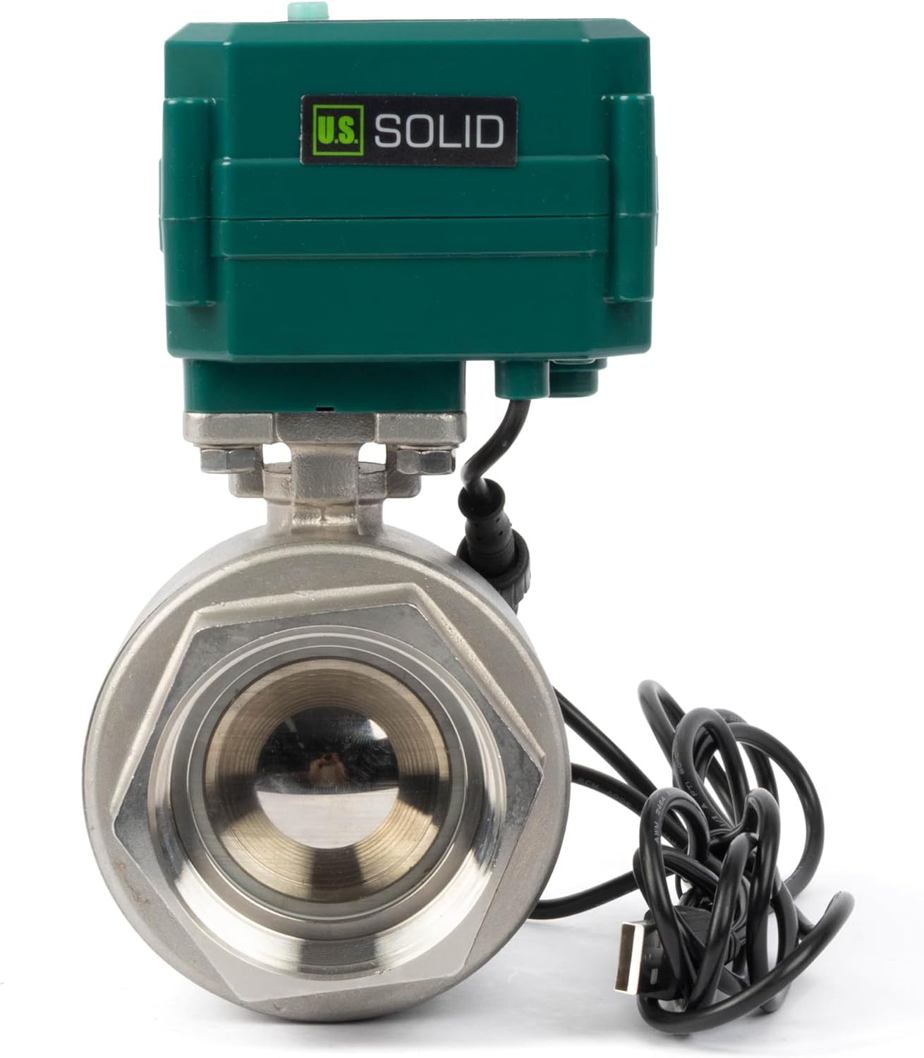 U.S. Solid 2" Smart Motorized Ball Valve - Remote App Mobile Control Stainless Steel Electrical Ball Valve with Manual Switch, 5V DC USB Connection