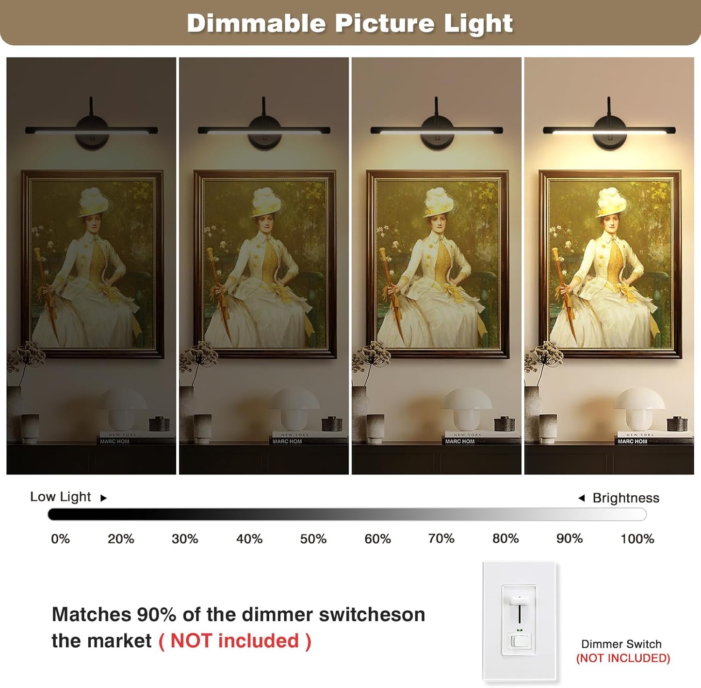 JOOSENLUX Picture Lights for Paintings Hardwired 16.5" Inch Long Dimmable Black Wall Lights with Adjustable Lighting Direction 110V 3000K