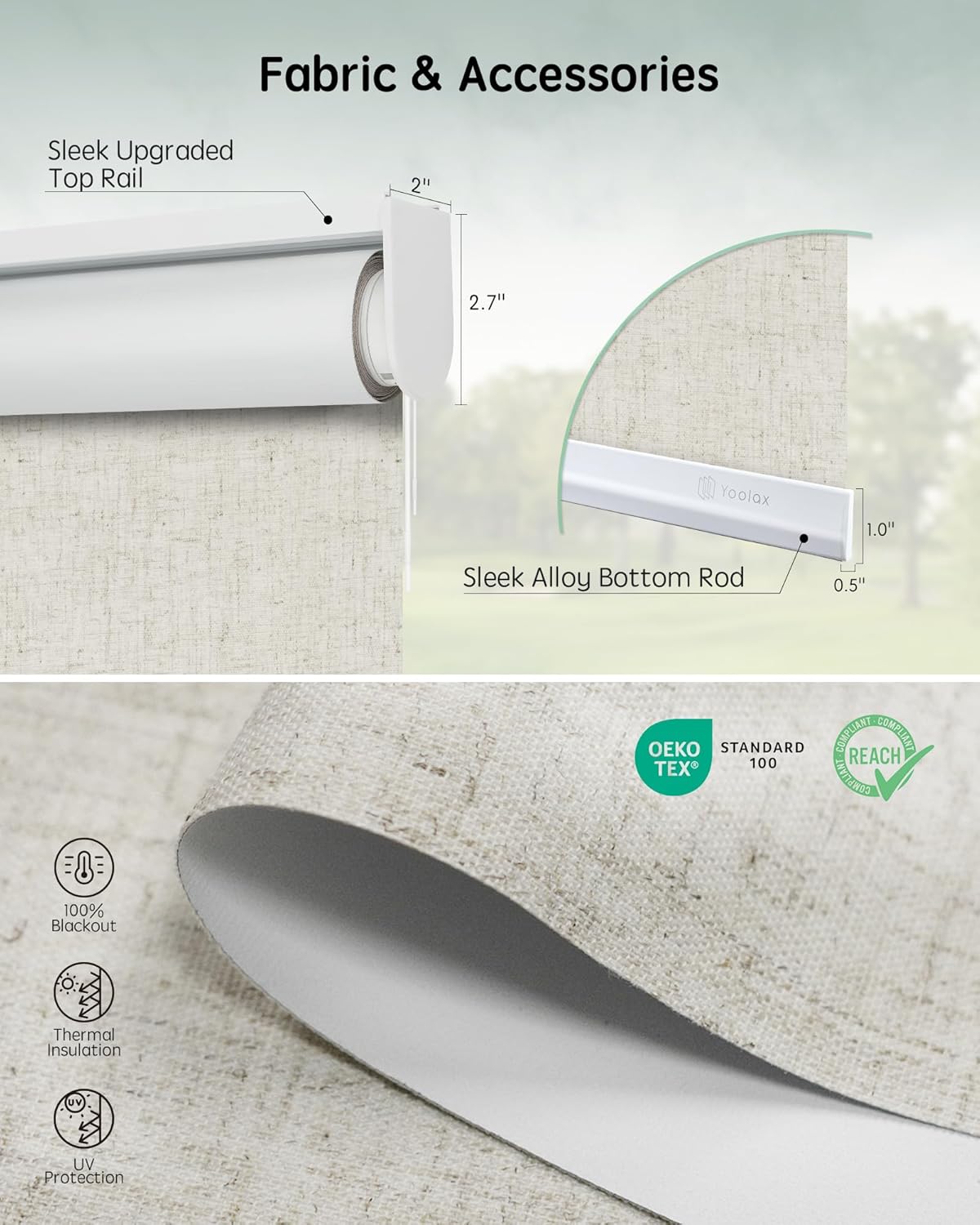 Yoolax Motorized Blinds with Remote, Blackout Smart Blinds for Windows Motorized Roller Shades, Automatic Window Blinds Compatible with Alexa Electric Blinds (Linen Beige, 52" W x 72" H)