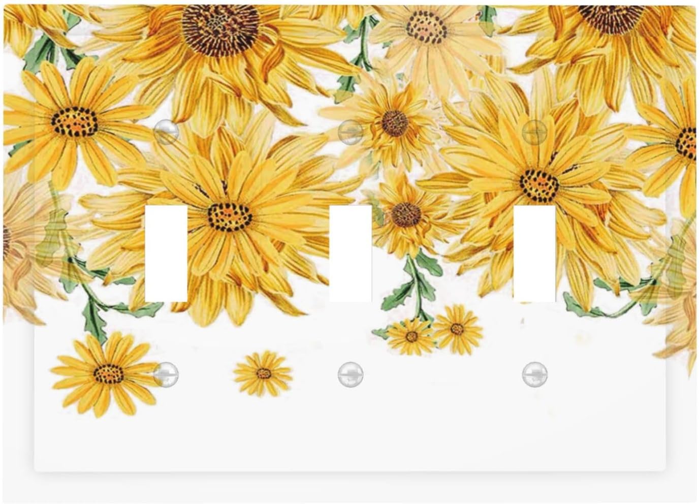 Sunflower Yellow Flowers Floral Decorative Switch Plates 3 Gang Wall Plate Triple Toggle Light Switch Cover Faceplate Electrical Wall Panels for Bed Room Living Room Decor