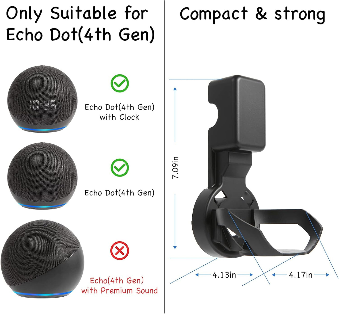Wall Mount Holder for Dot 4th/5th Generation, Outlet Hanger for Dot 4th/5th Gen, Smart Speaker Stand, Space-Saving Accessories, Built-in Cable Management Shelf, Black…