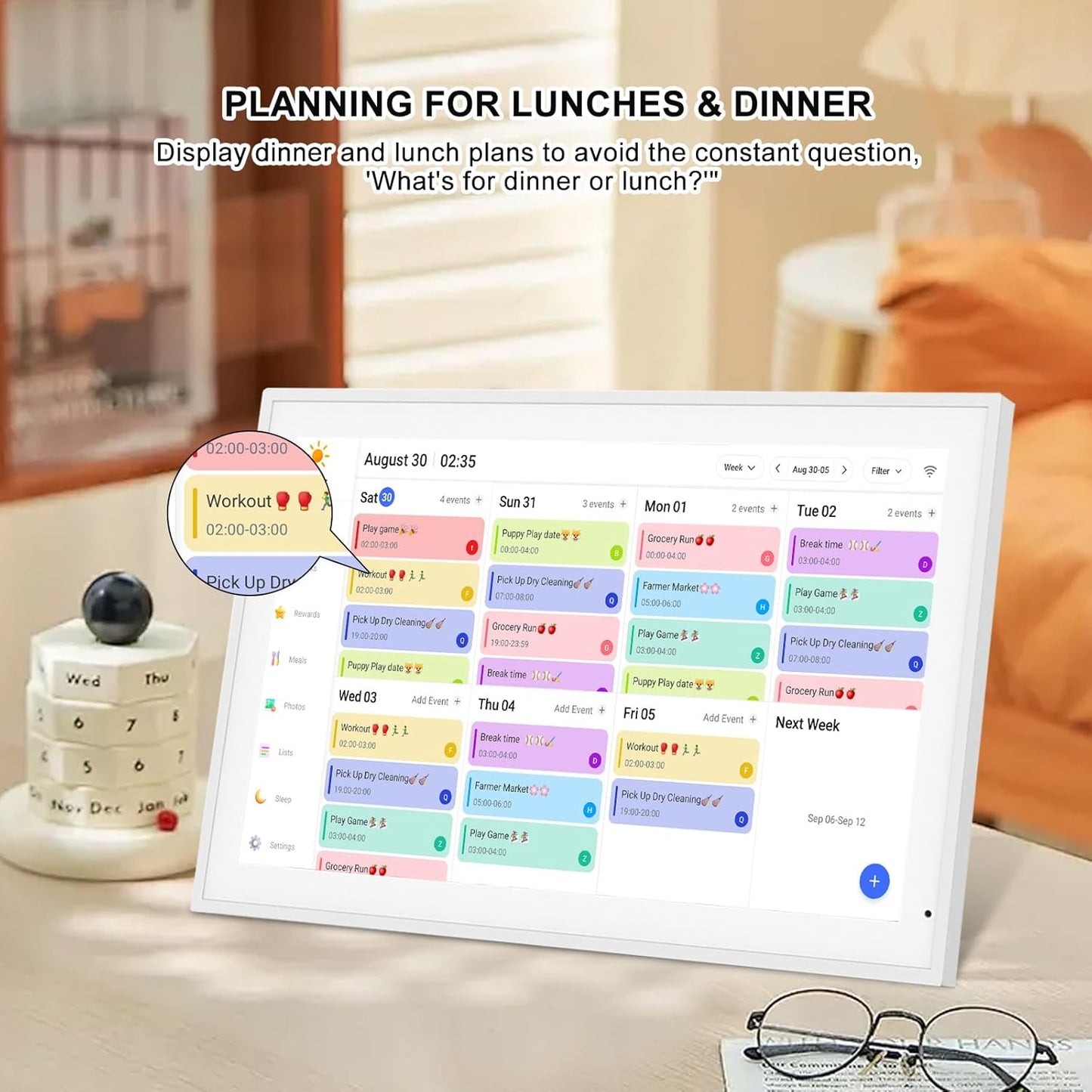 21.5 Inch Digital Calendar, Smart Digital Planner & Chore Chart, IPS FHD 1920x1080 Wall Touch Screen Display for Family Schedules - Share Photos/Videos via App