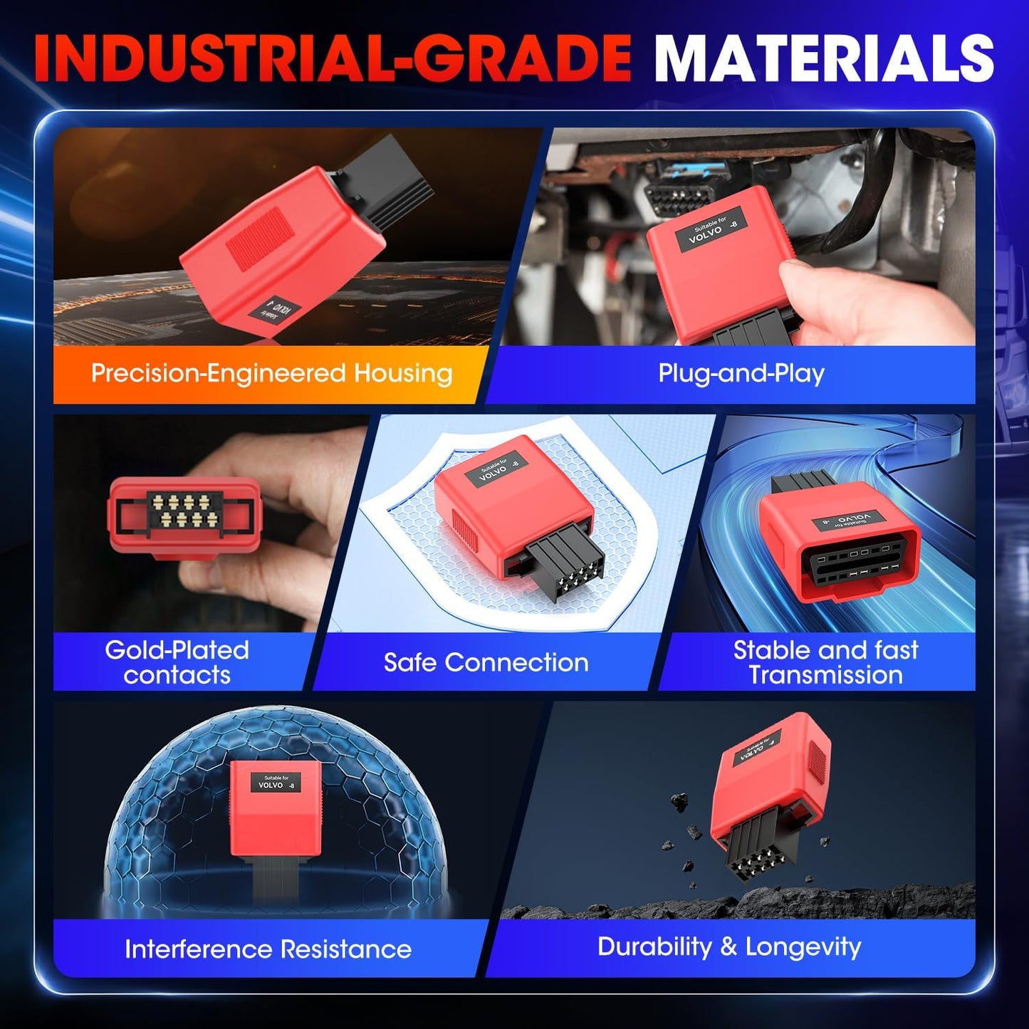 Autel Original MaxiSYS 8-Pin CV Adapter for Volvo, 8 Pins to OBD2 16 Pins for Volvo Off-Highway Cable Connector, Work w/Autel Heavy Duty Truck Scanner MS908CV MS908CV II MS909CV MS906CV MaxiFlash VCI