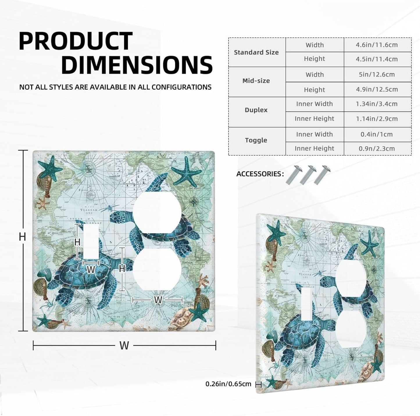Wallplates Nautical Green Sea Turtles Beach Blue Ocean 1 Toggle 1 Duplex Switch Plate Electrical Gfci Faceplate Decorative Light Switch Covers For Bathroom Kids Room Decor
